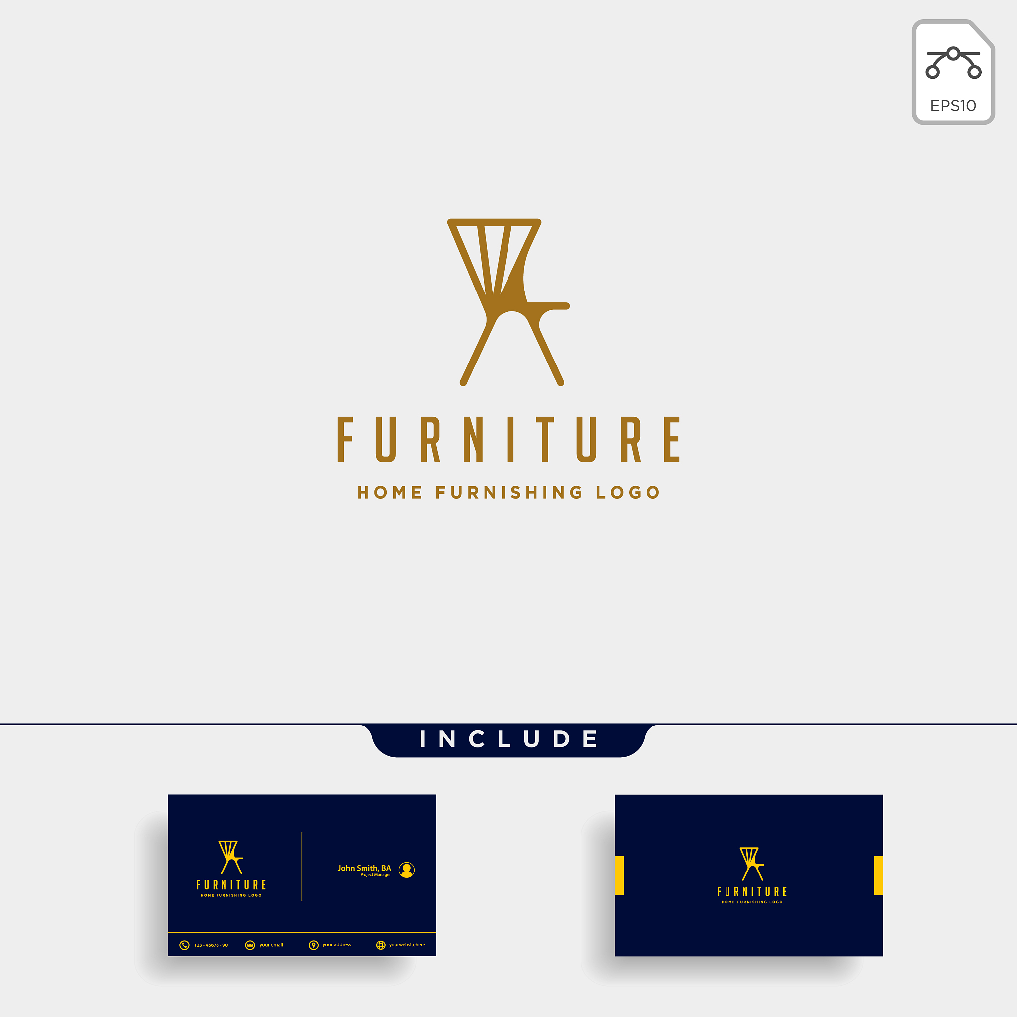 furniture logo design with gold color icon icon