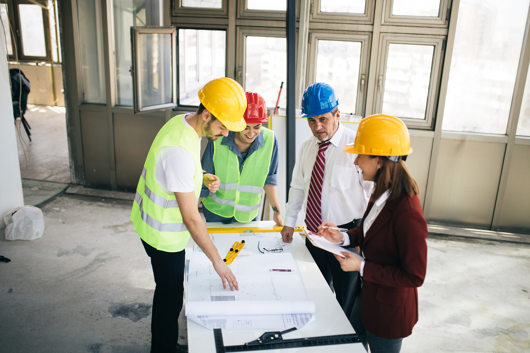 engineers looking at blueprints