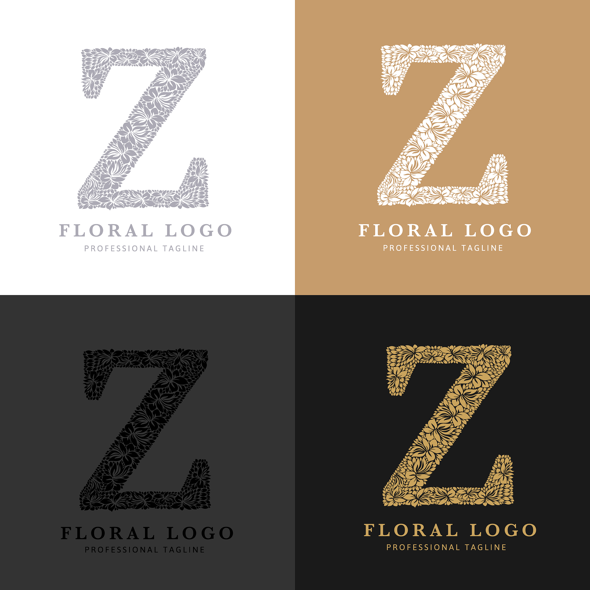floral letter z logo. flowers and leafs logotype. hand made draw