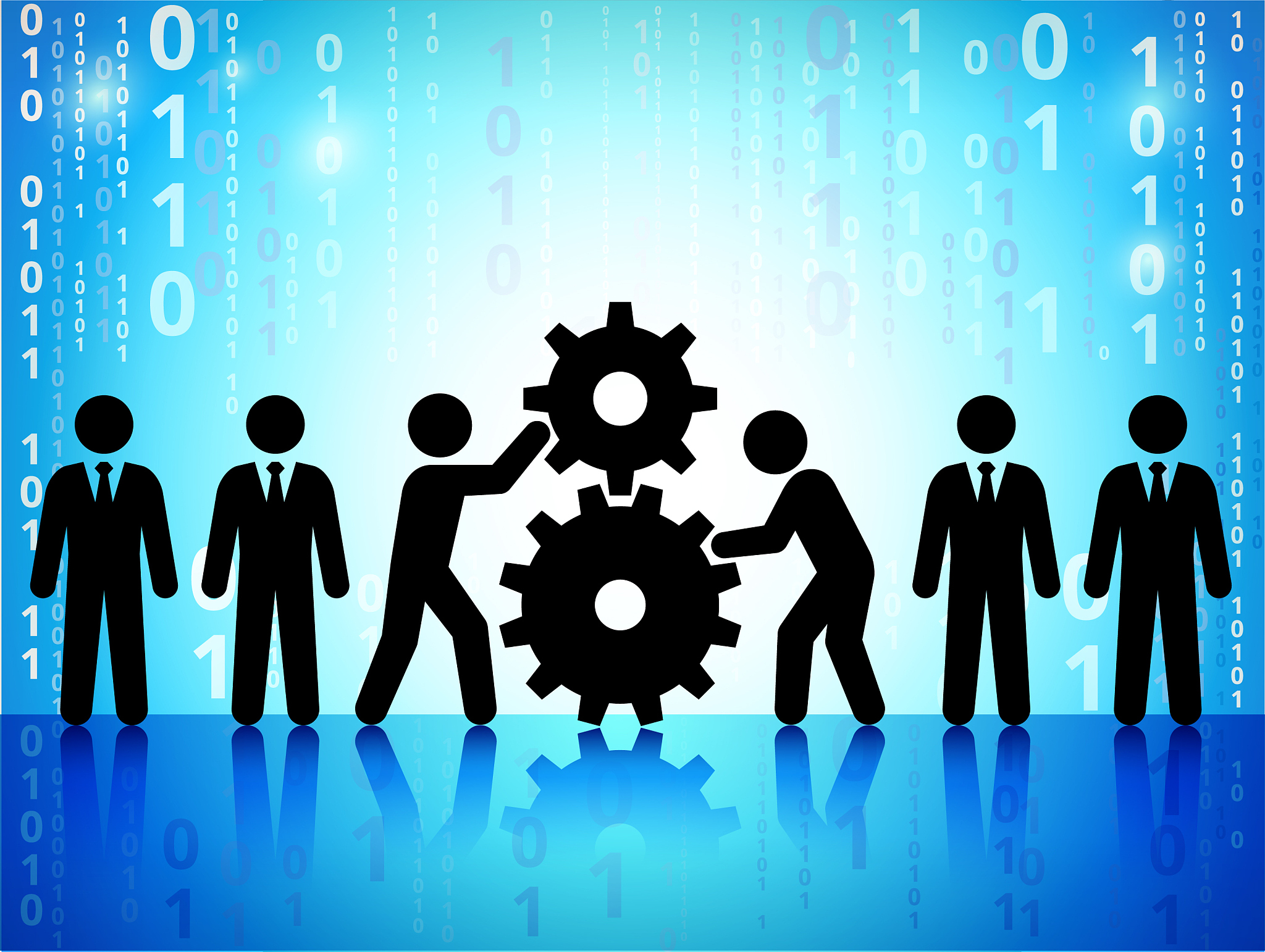 business development on binary code blue background