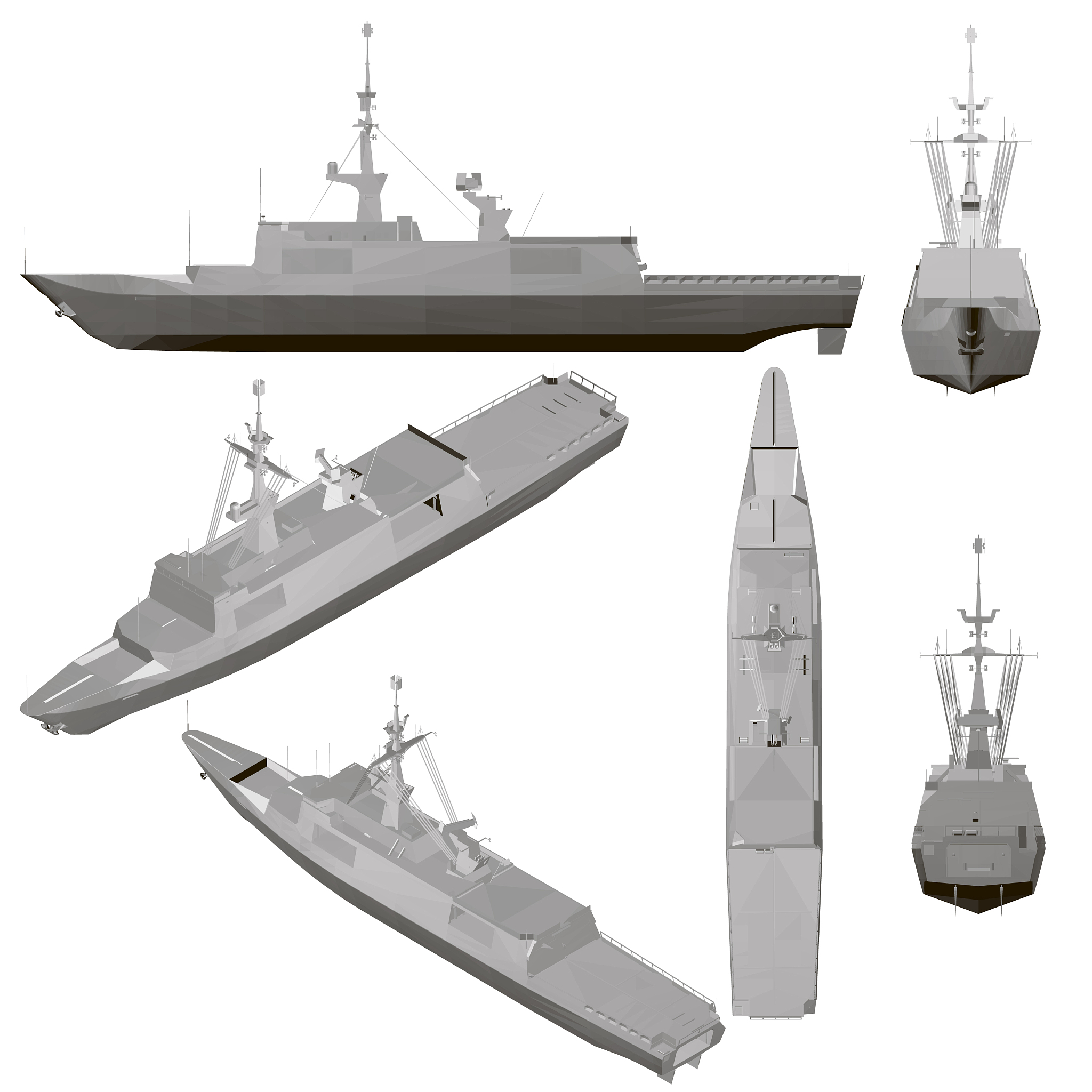 set with a warship isolated on a white background