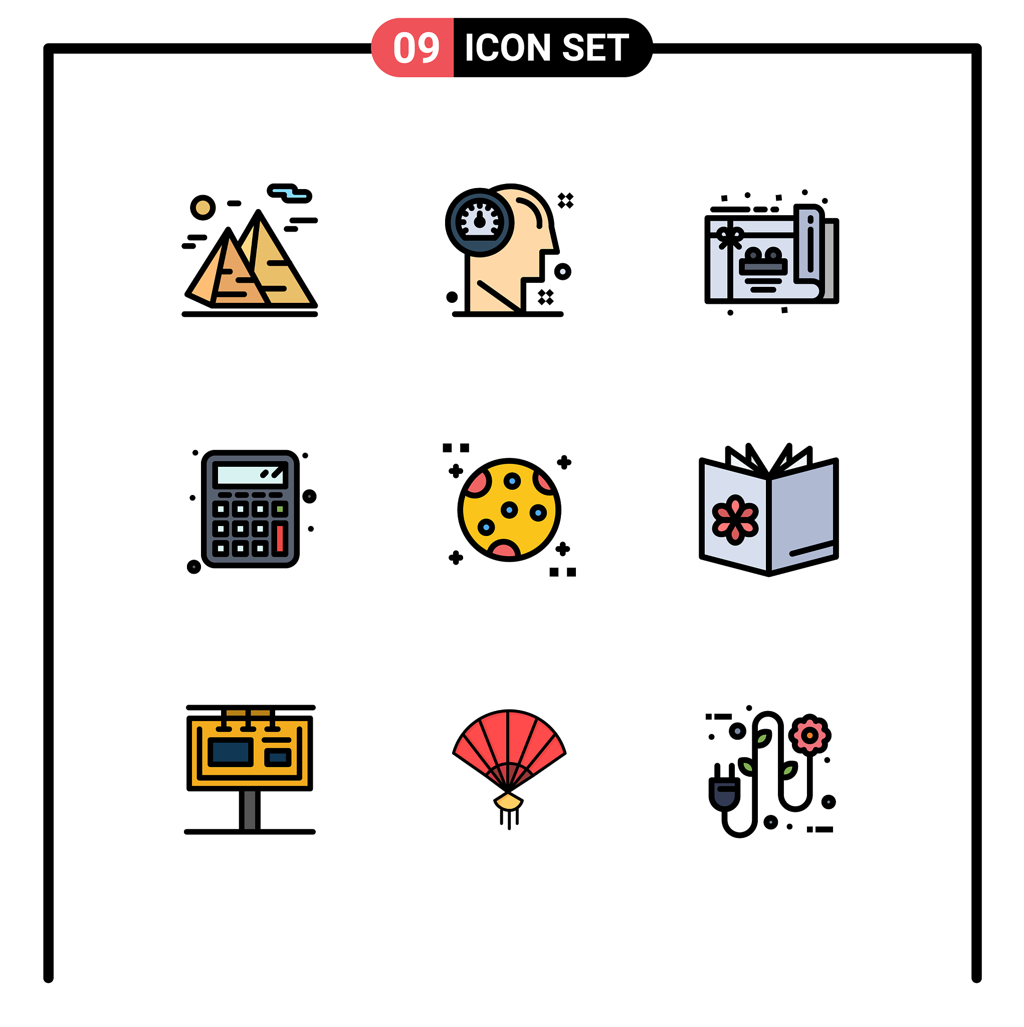 modern set 9 filledline flat colors and