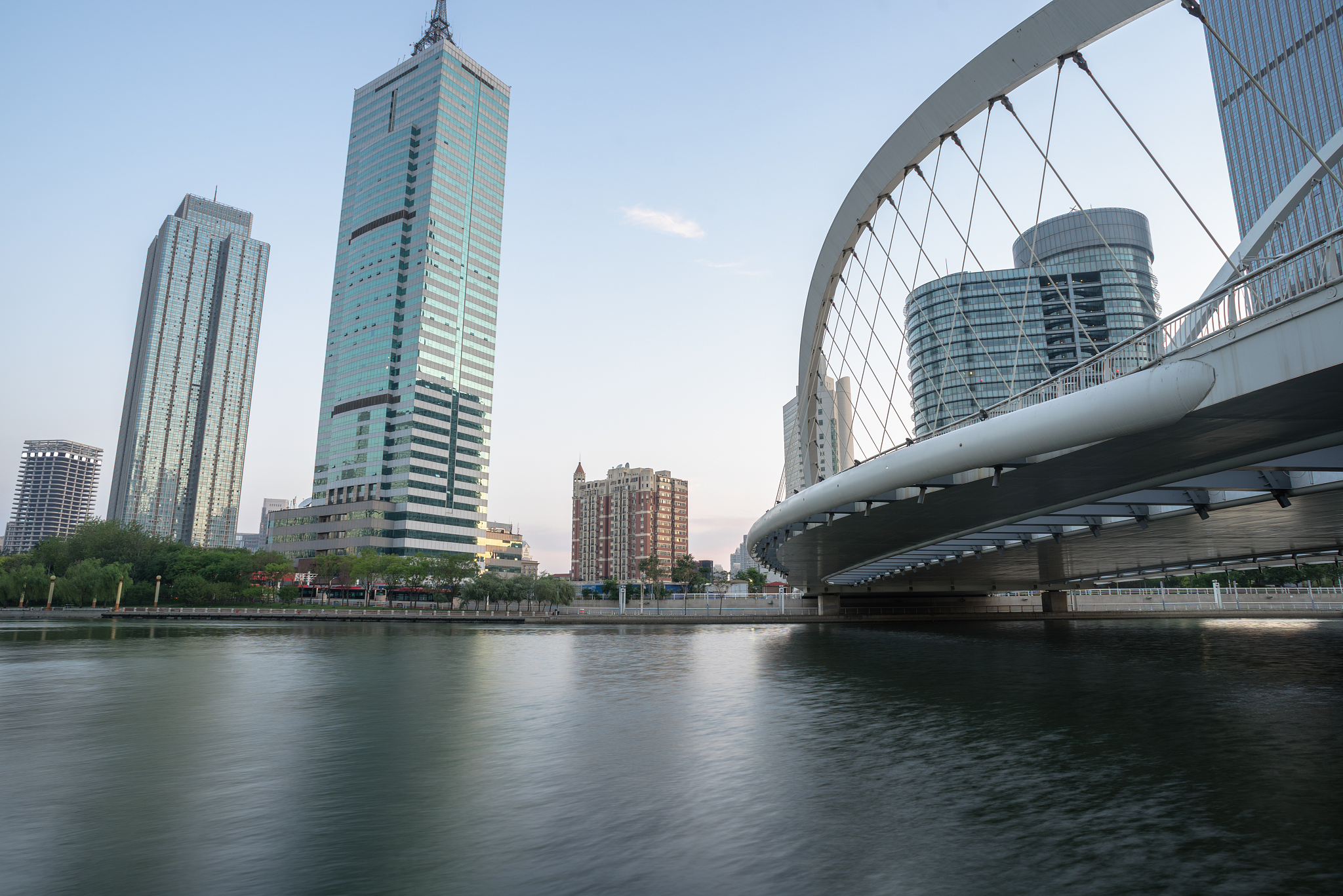 tianjin city waterfront downtown skyline,china