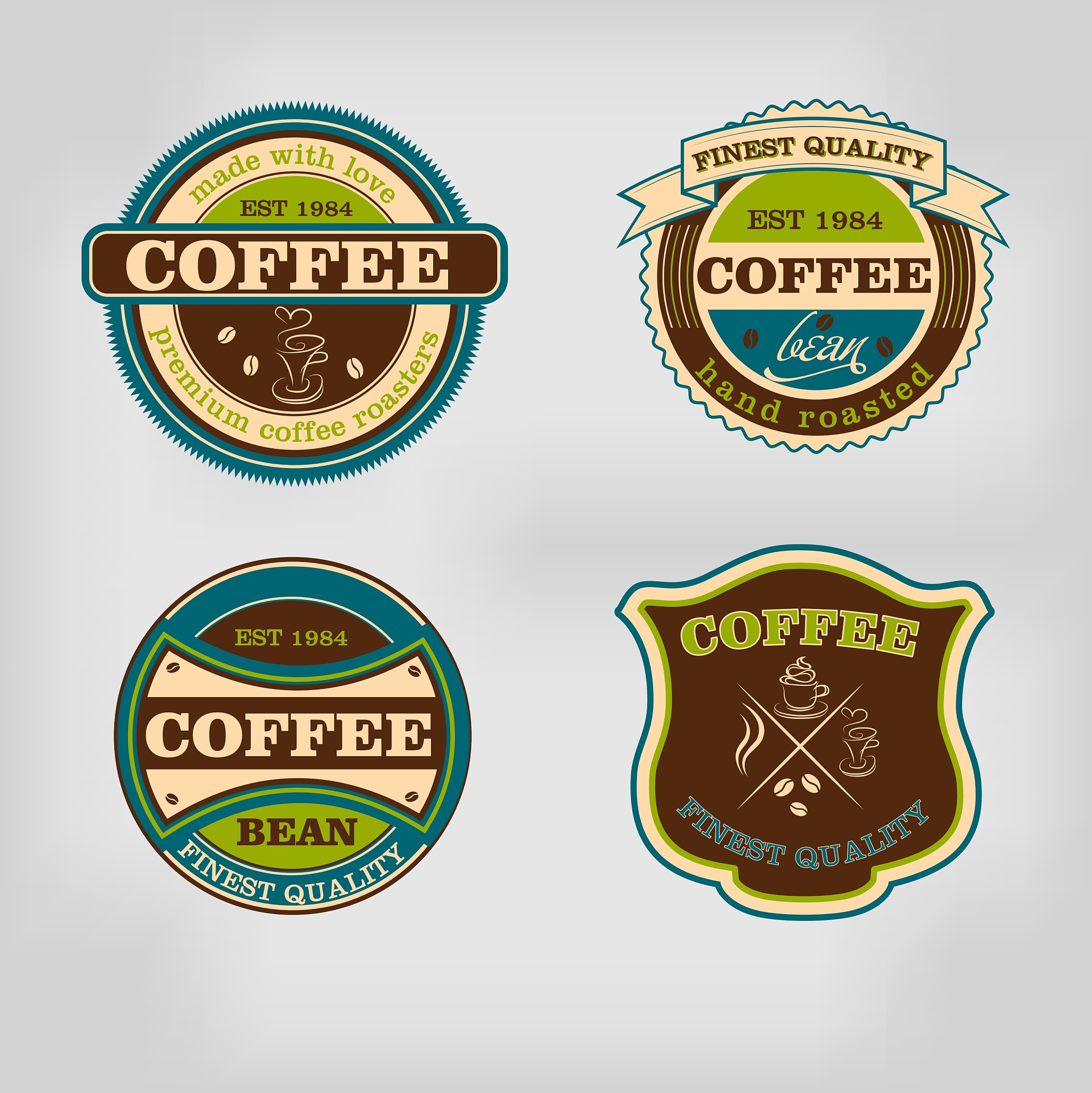set of retro coffee house shop badges labels