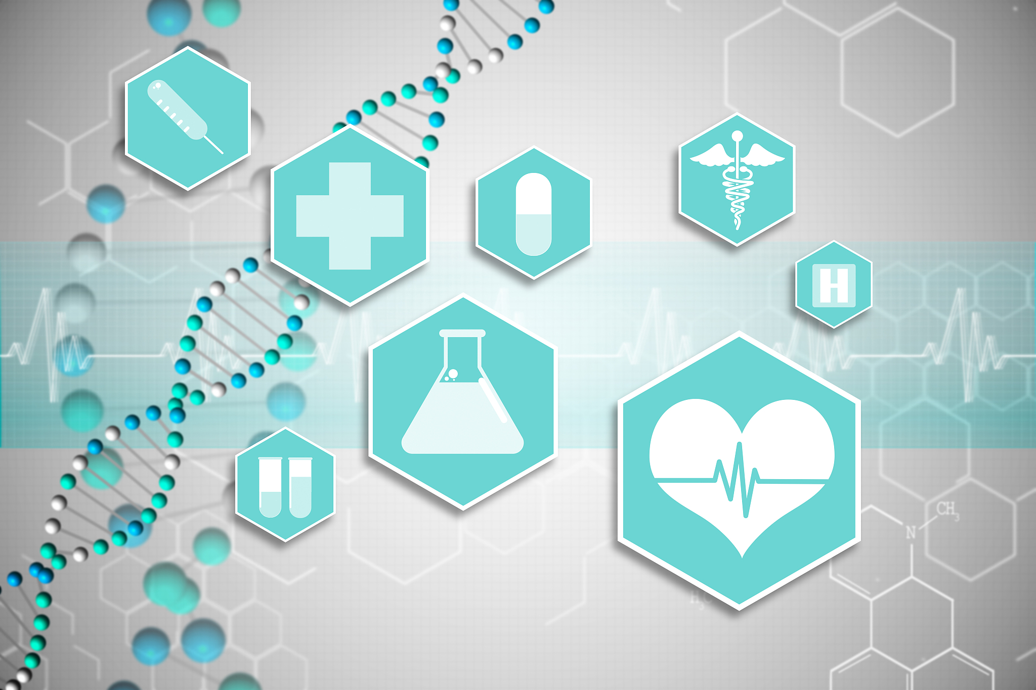 medical icons in blue and white