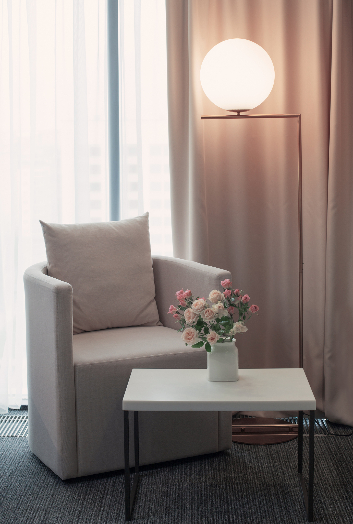 modern interior  with armchair and lamp