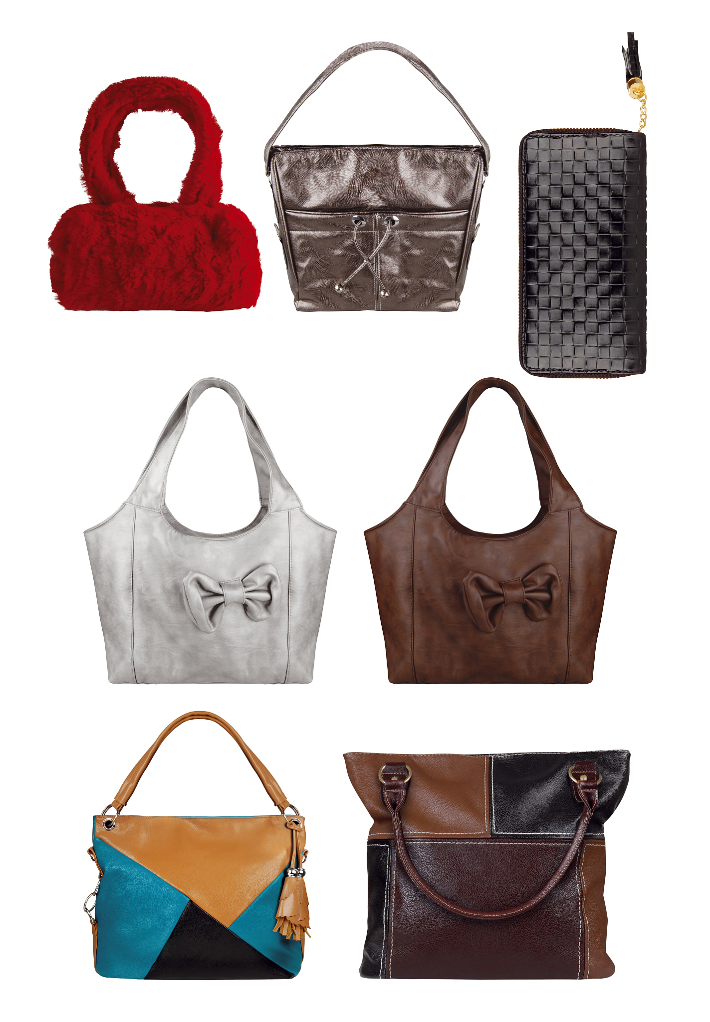 women color stylish handbags isolated on white background, clipp