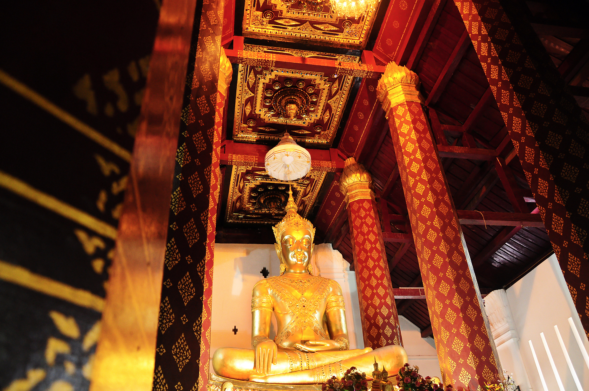 beautiful gold ancient buddha in the old temple, ayutthaya, thai