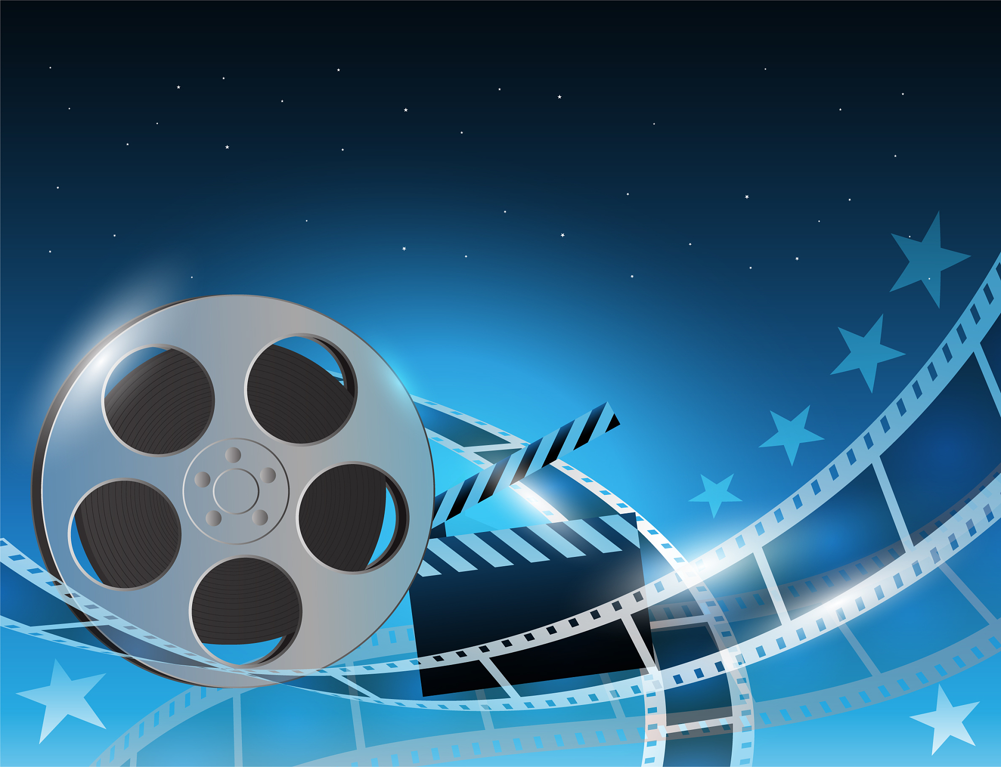 a film stripe reel on shiny blue