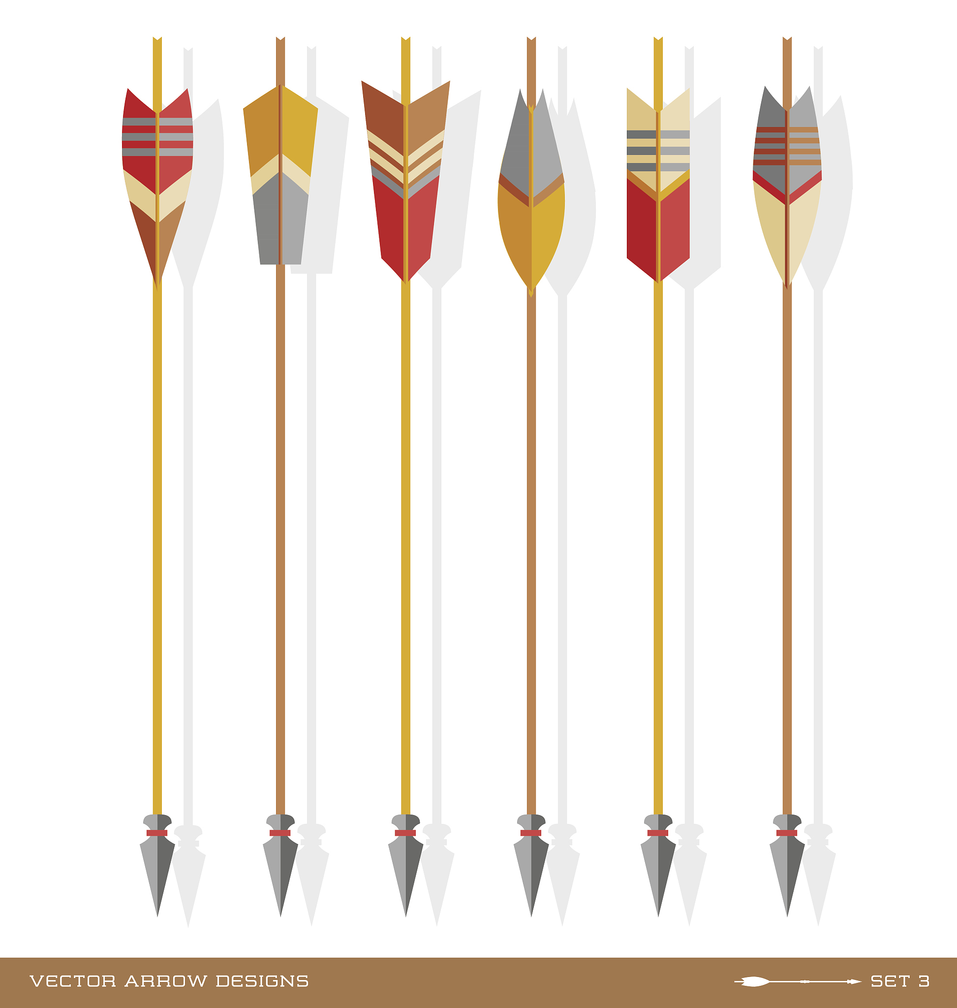 set of decorative archery arrows with beautiful feathers.