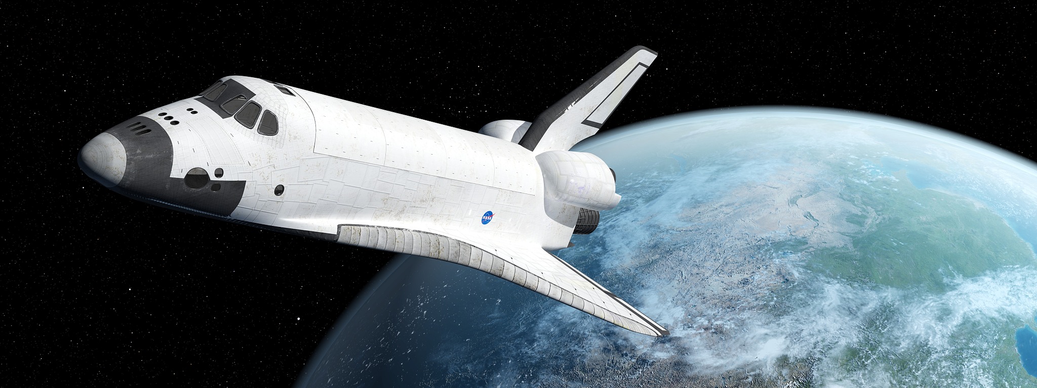space shuttle with distant planet, illustration