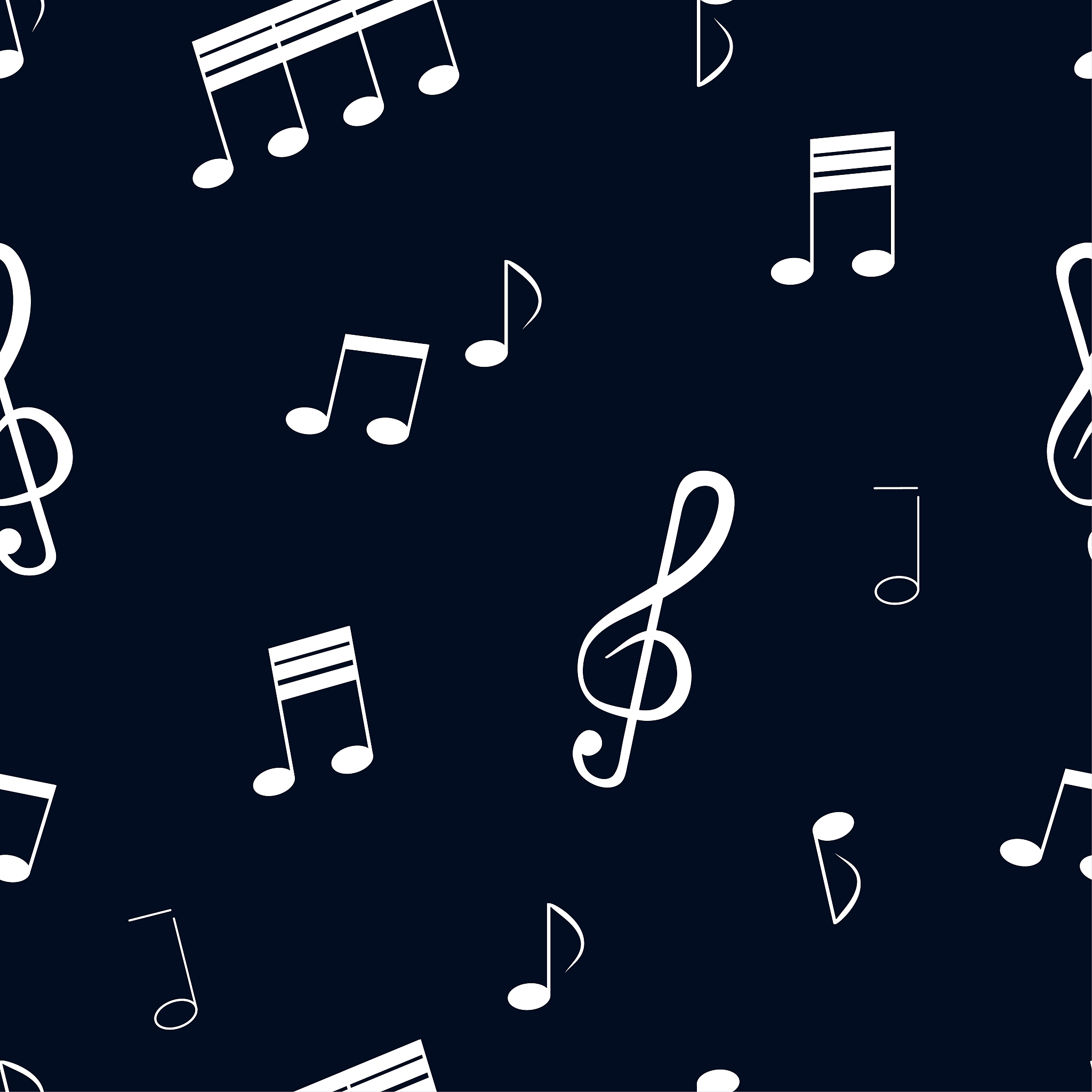seamless pattern: white musical notes and musical key on a blue 