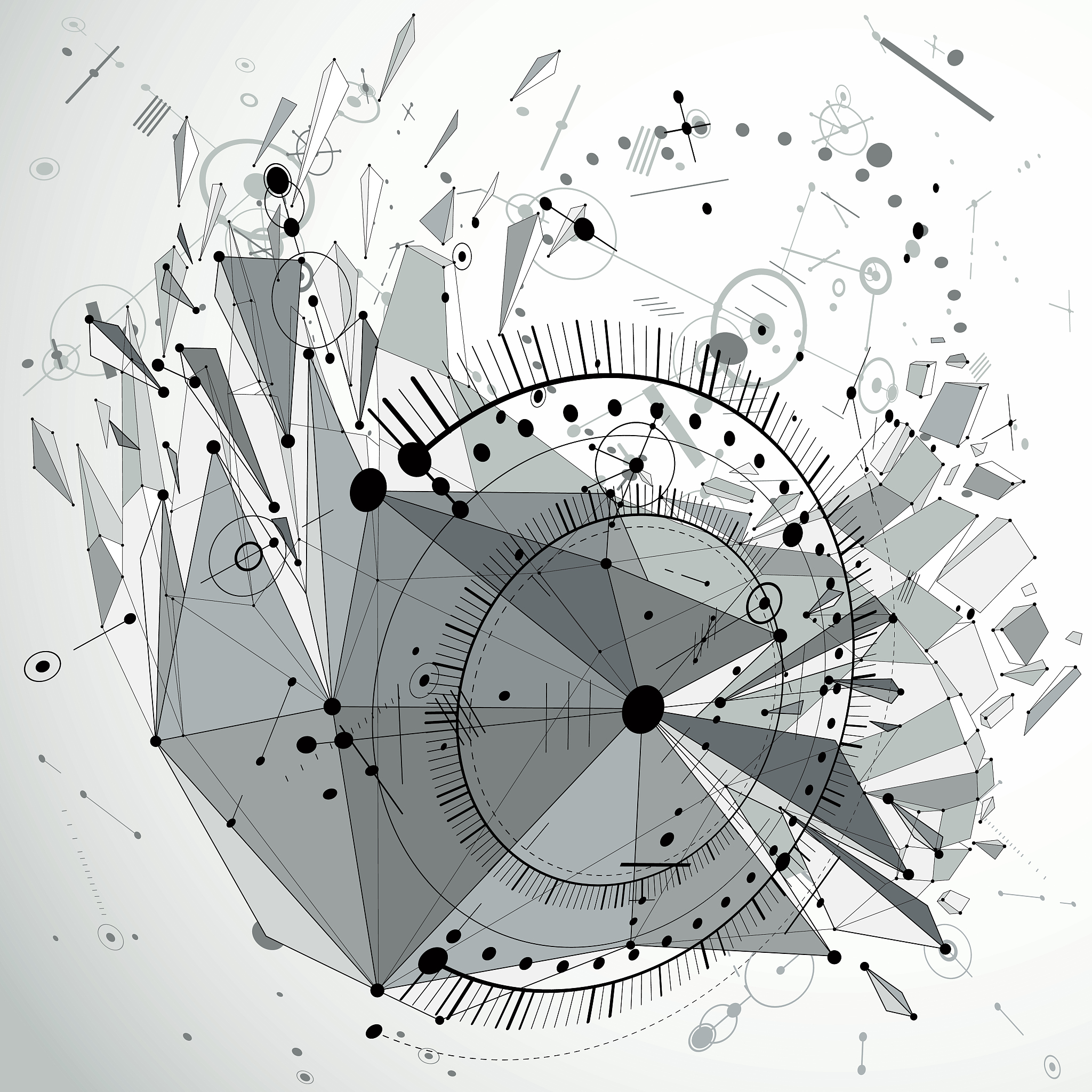dimensional mechanical scheme, black and white futuristic vector