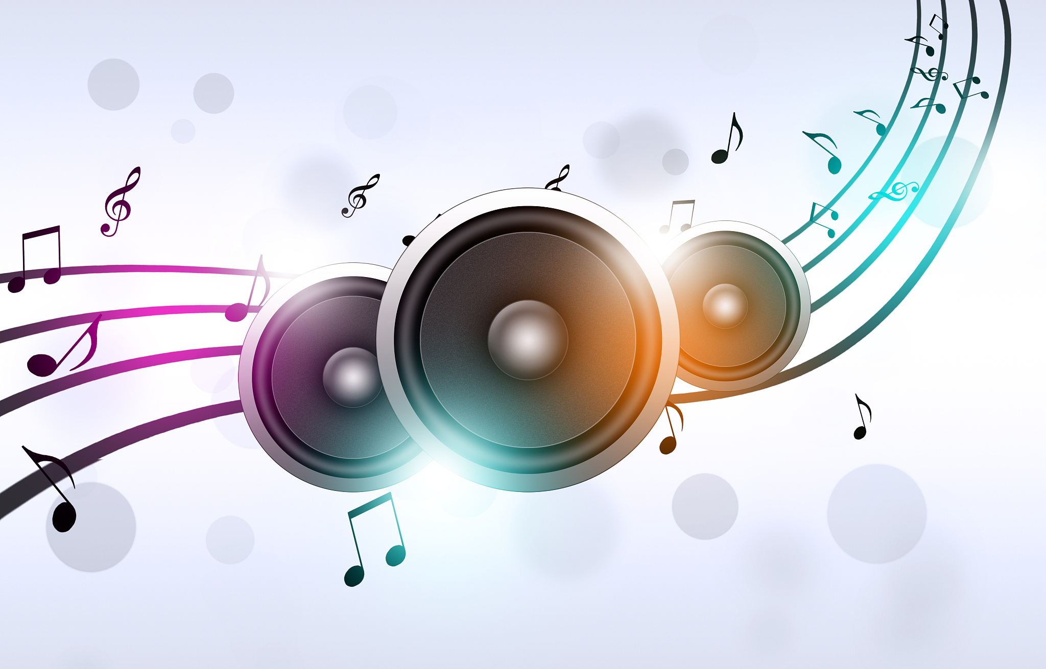 music notes and sound speakers