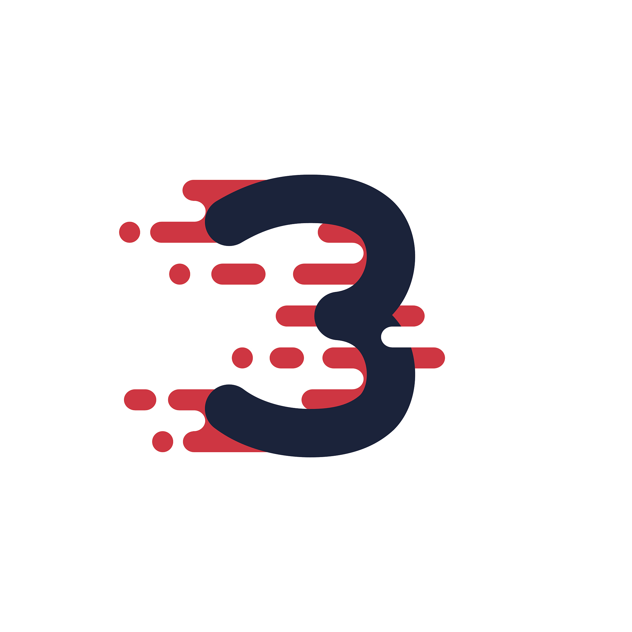 number three icon with fast speed lines.
