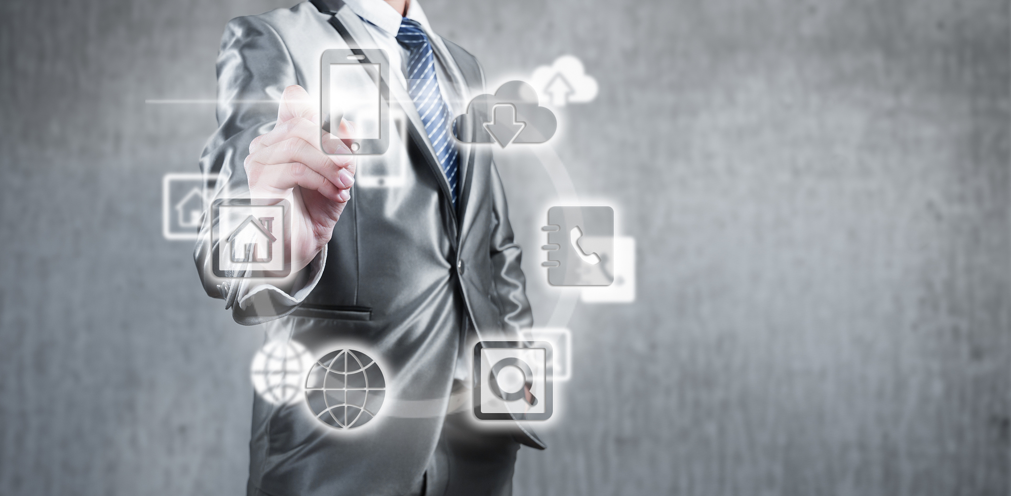 businessman working on social network icon