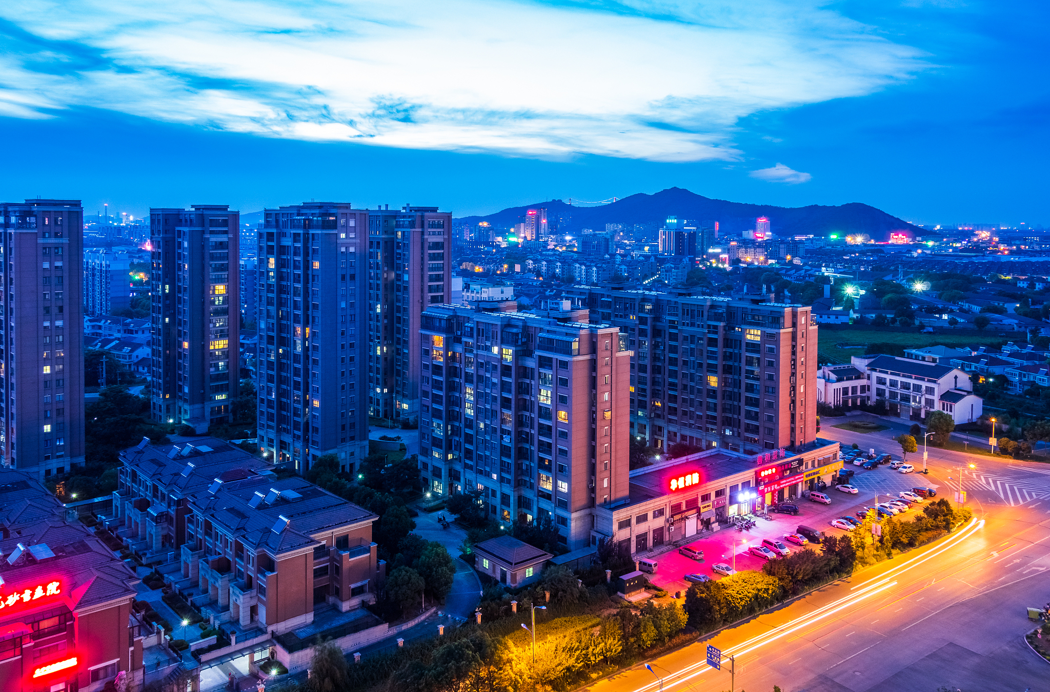 paronamic aerial view of huaxi village,wuxi
