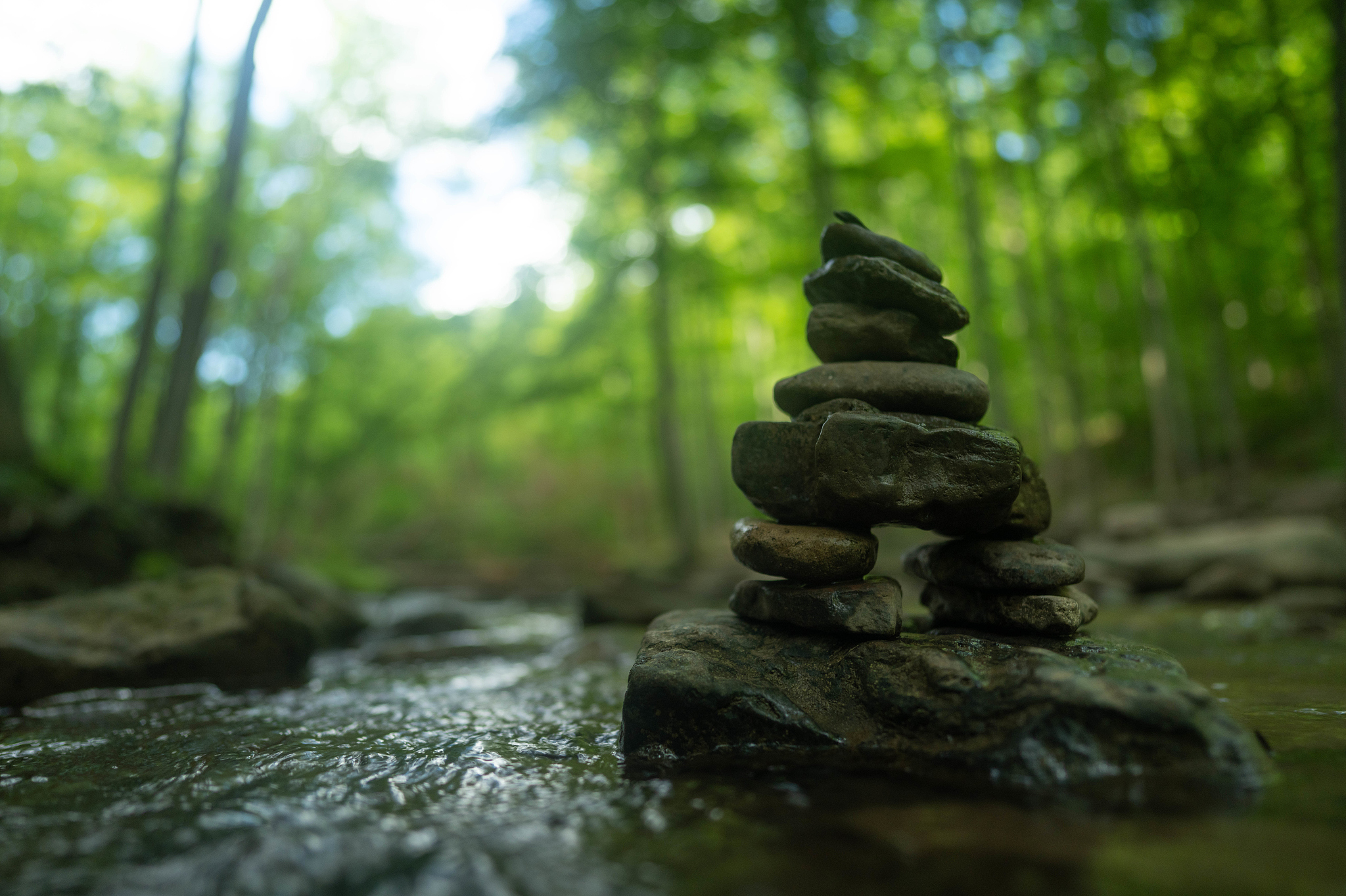 close up of inukshuk stone statues
