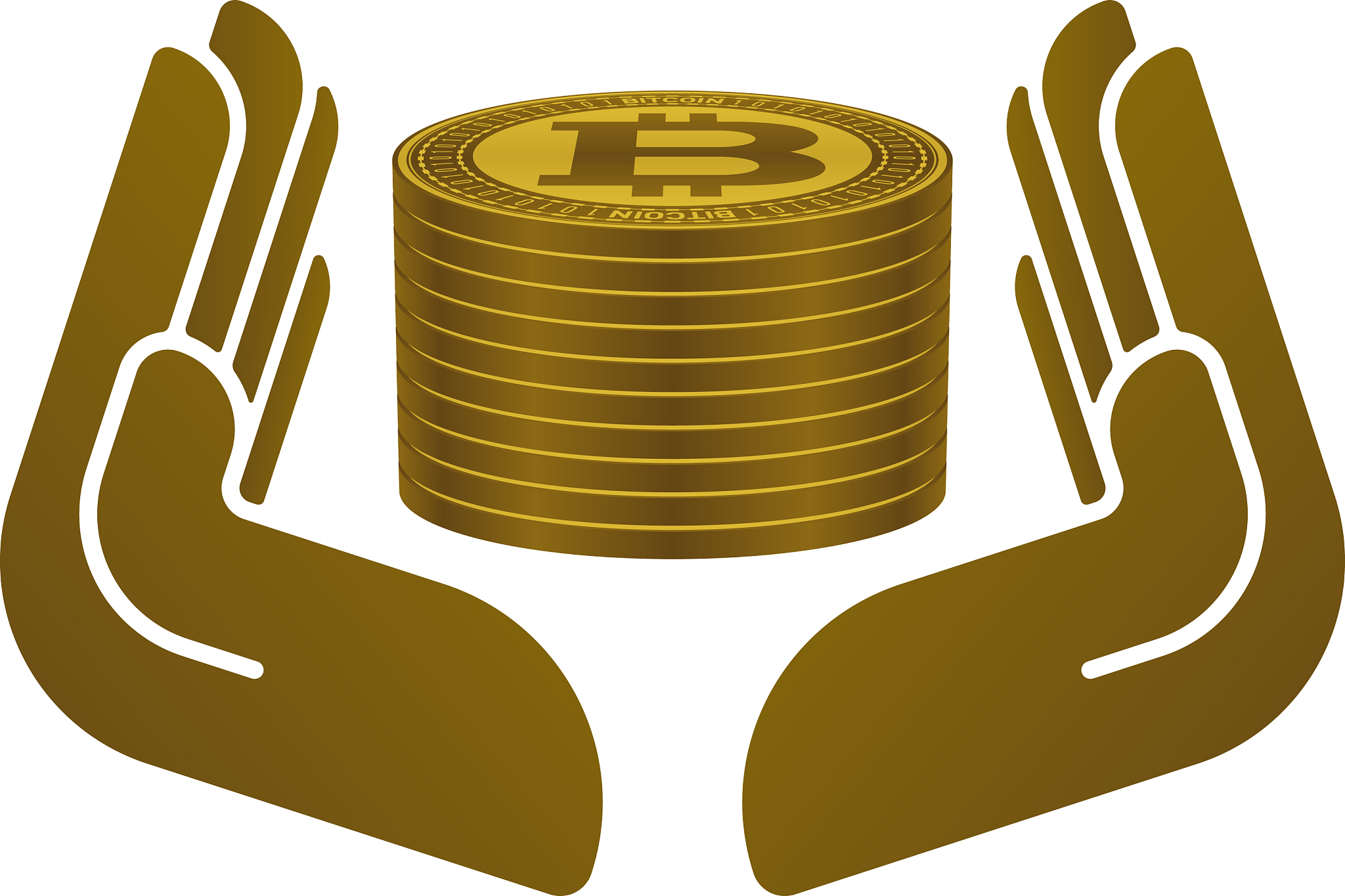 financial safety icon hands and bitcoins stack
