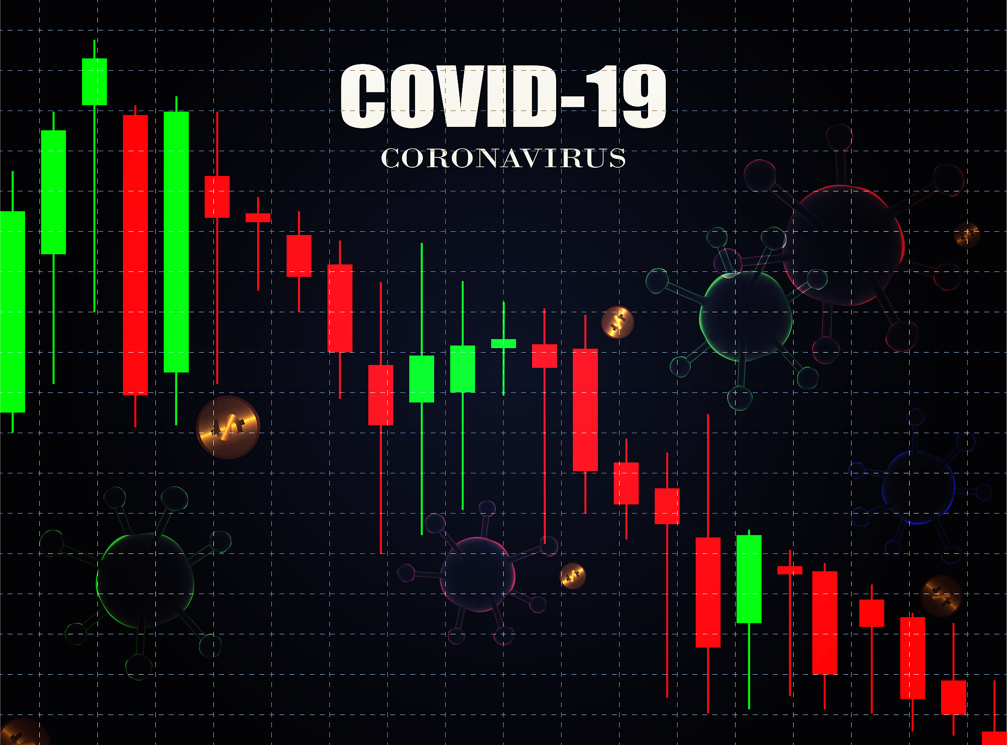 stock market chart in down trend crisis from covid19 virus outbr
