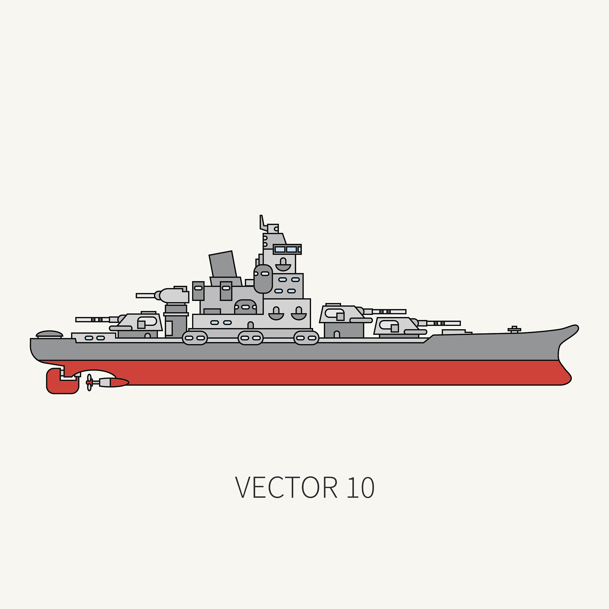 line flat vector color icon naval battleship. dreadnought warshi
