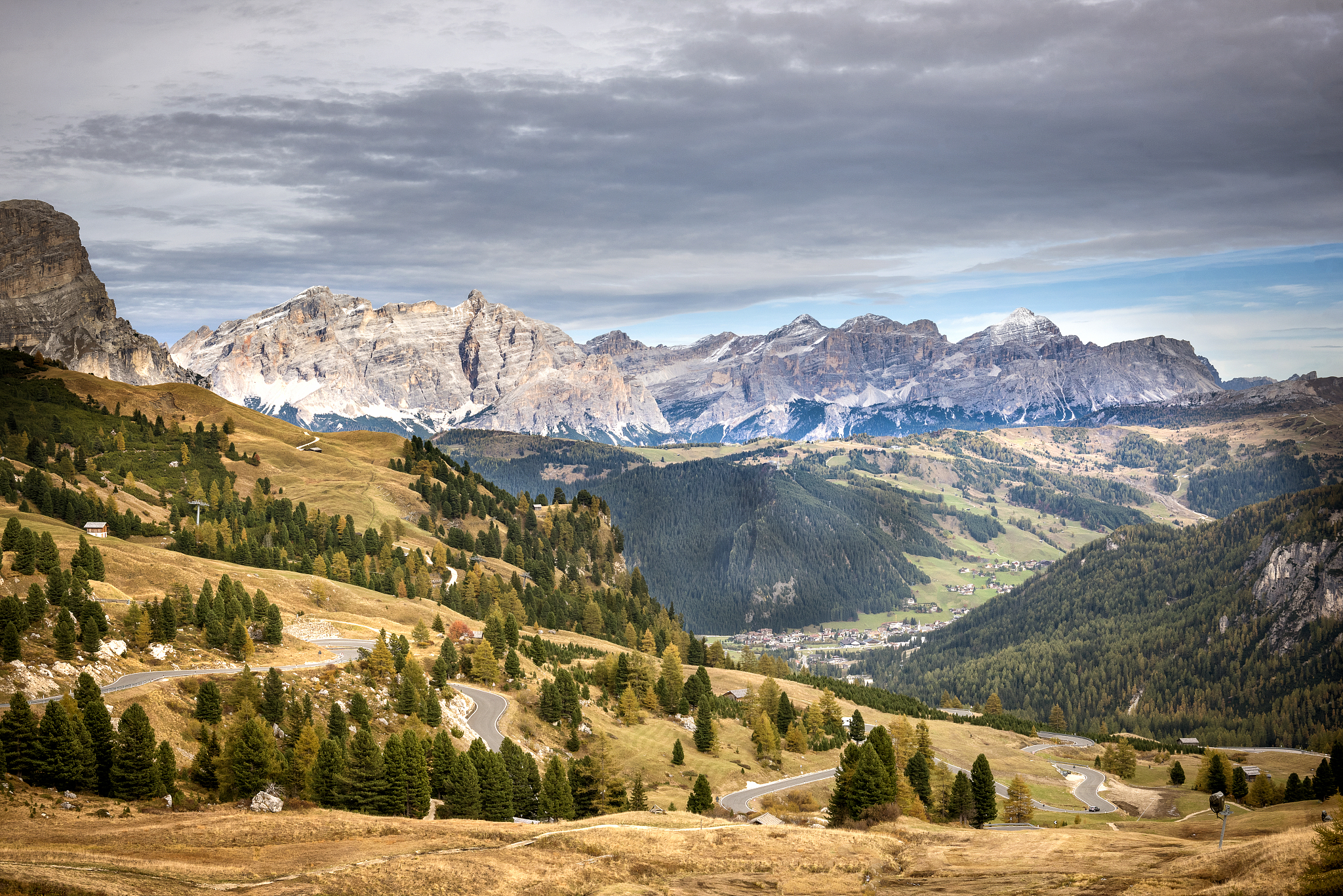 corvara seen from gardena pass. selva di val gardena, alto adige
