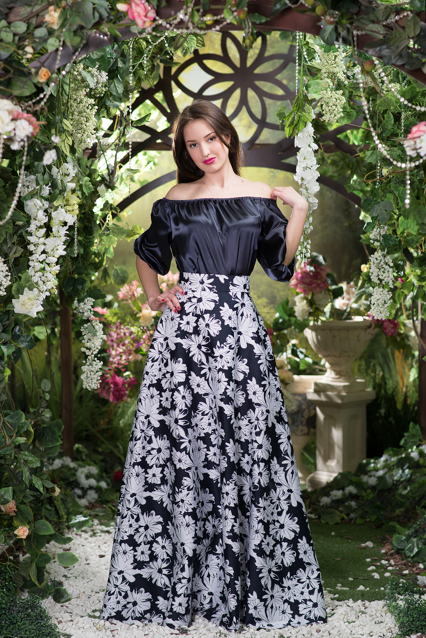 woman in fairy floral garden. spring