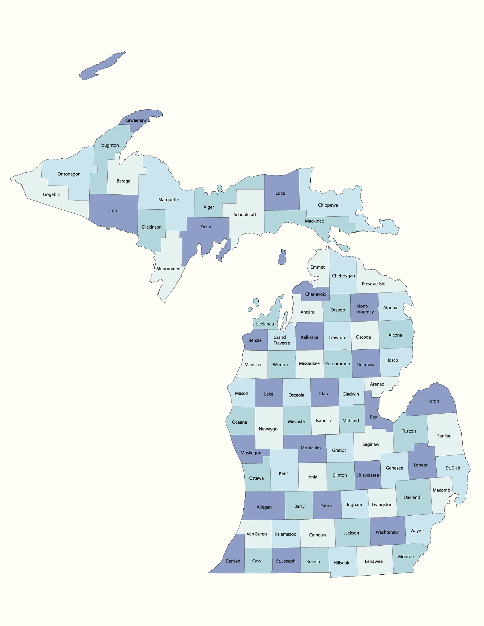 michigan state - county map