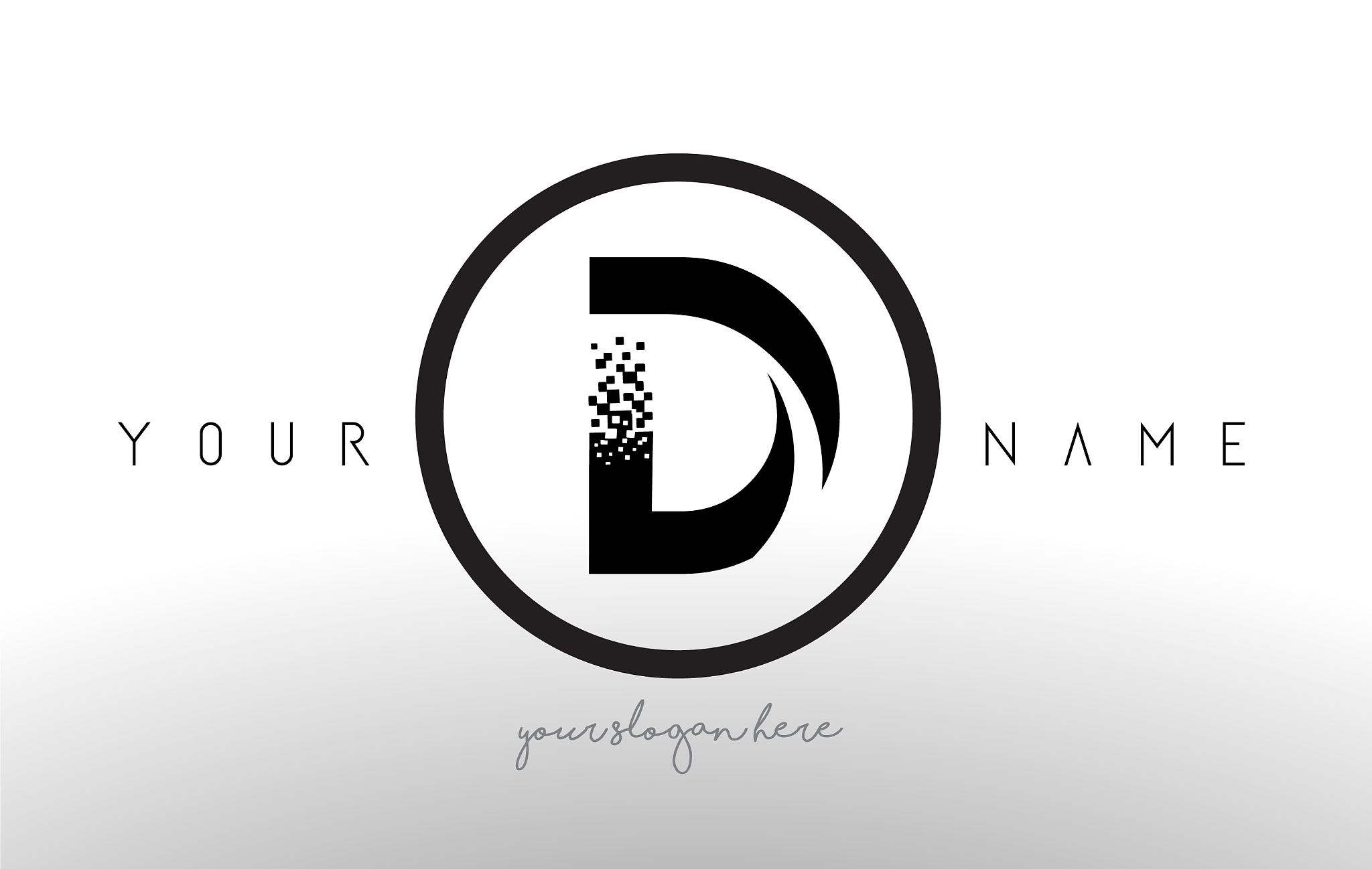 d logo letter with digital pixel tech design