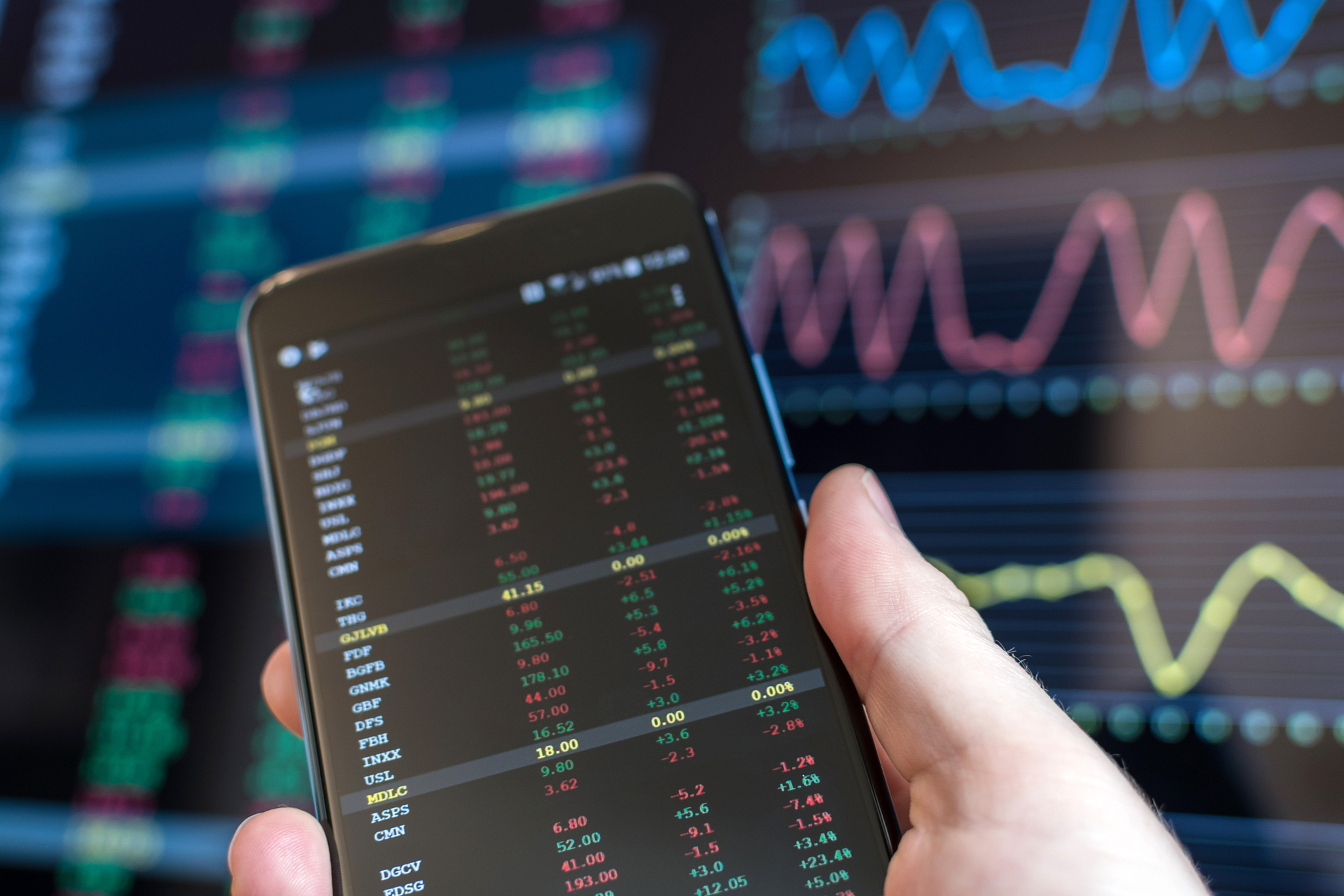 using a smartphone and pc to look at financial data