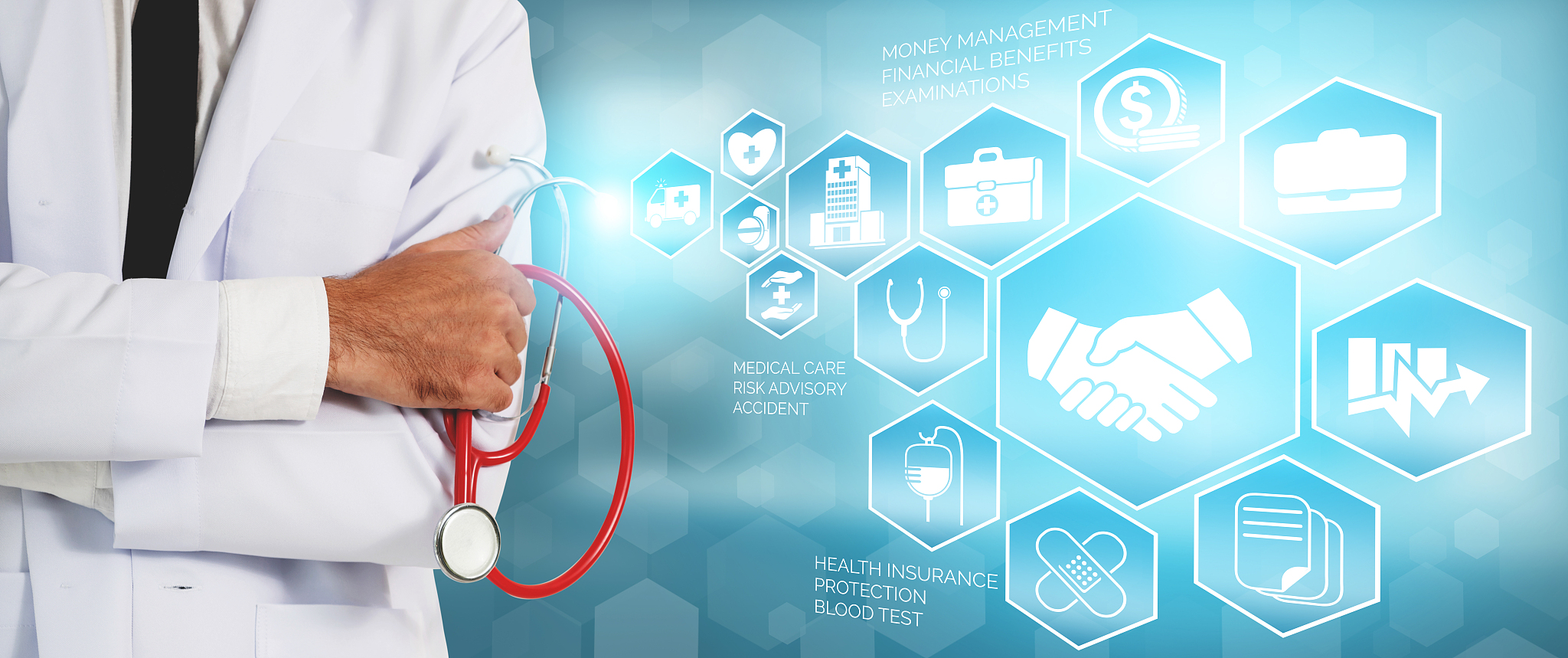 health insurance concept - doctor in hospital with health insura