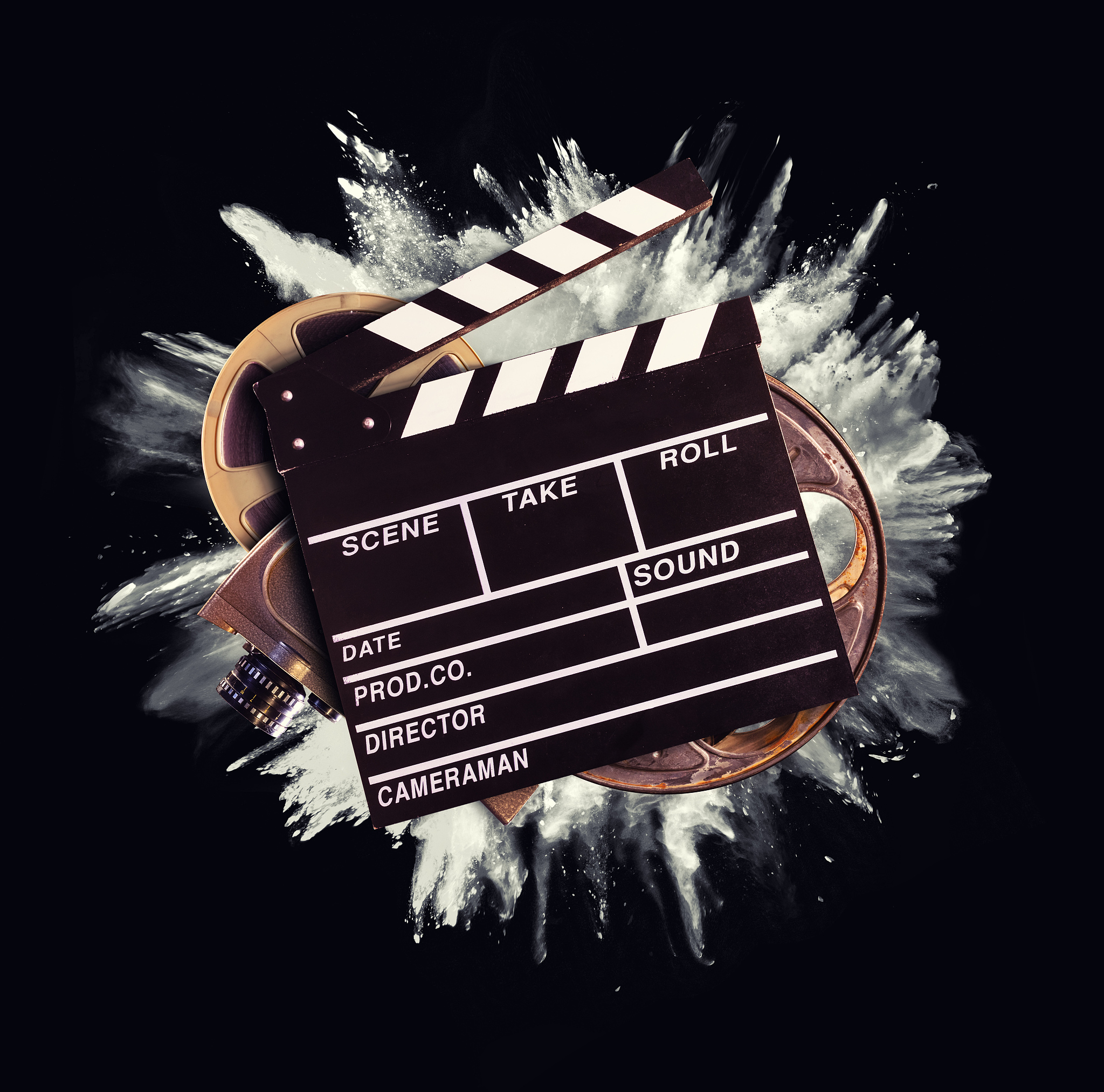 retro film production accessories with powder explosion