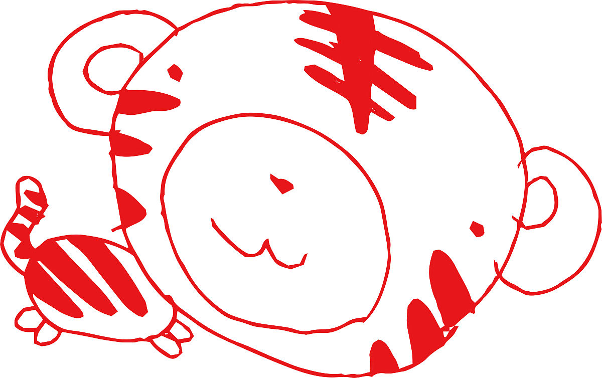 红色<strong>搞笑</strong>老虎潦草的轮廓,就像一个孩子的绘画