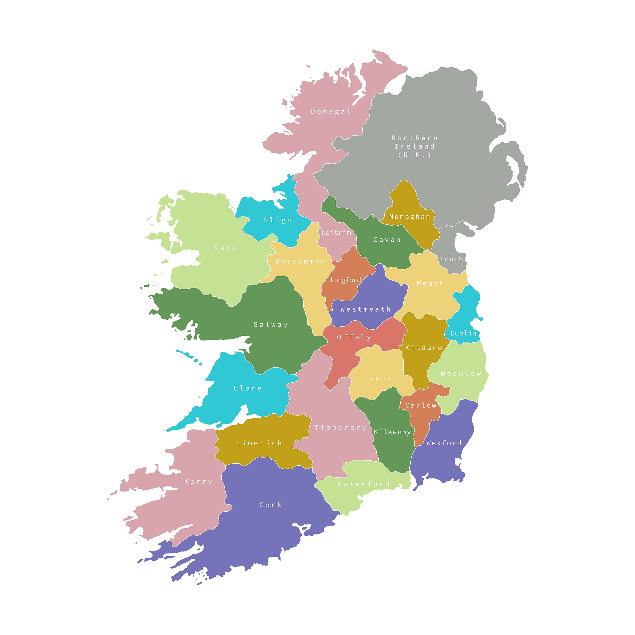 vector illustration of administrative division map of ireland. v