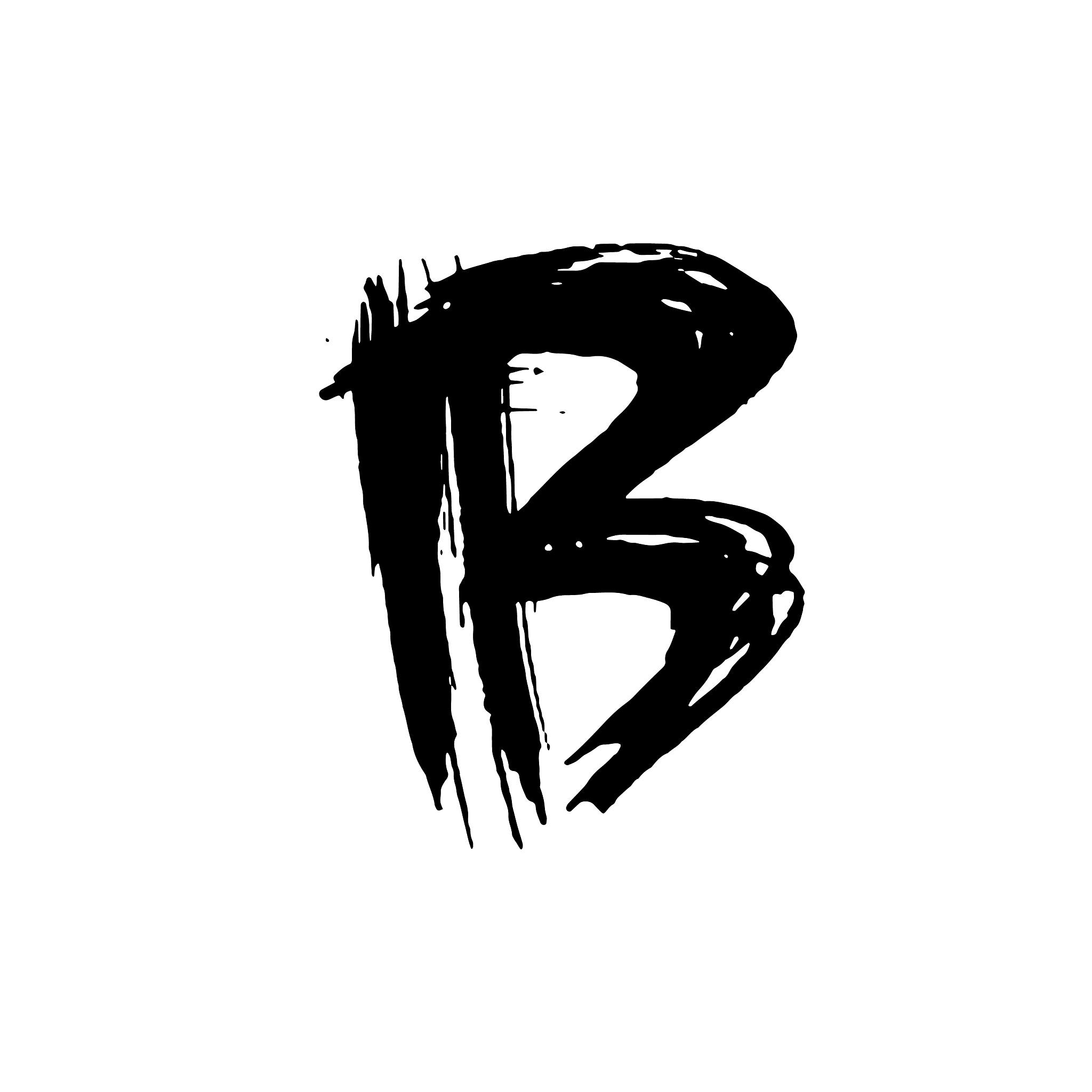 letter b handwritten by dry brush rough strokes