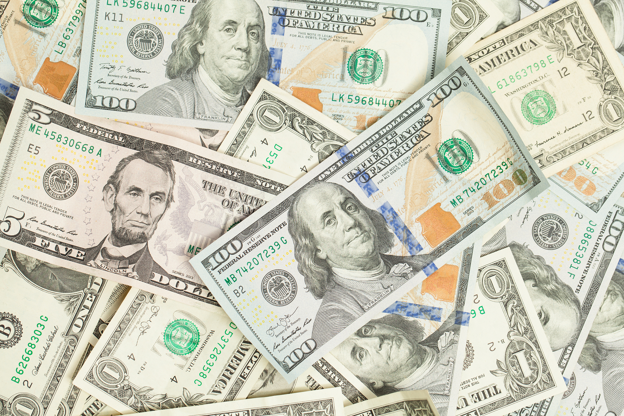 us dollar money cash background. heap of american dollars 100, 1