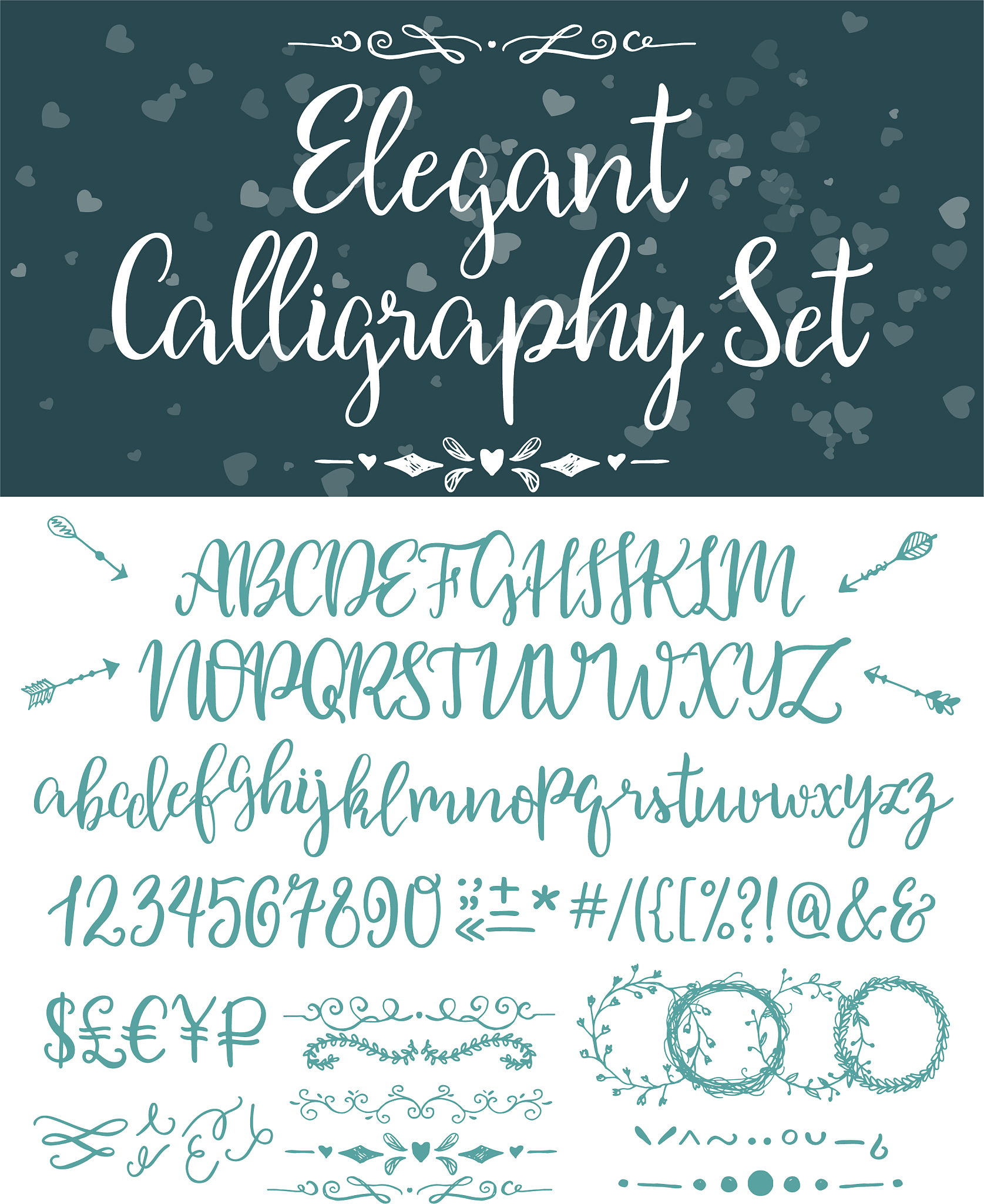 elegant calligraphic letters set