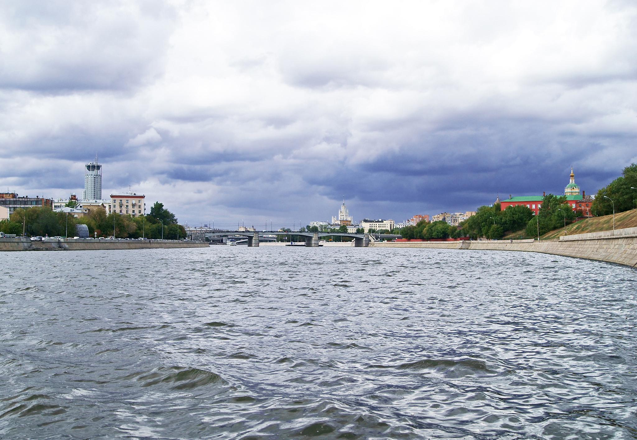 moscow river under dramatic sky