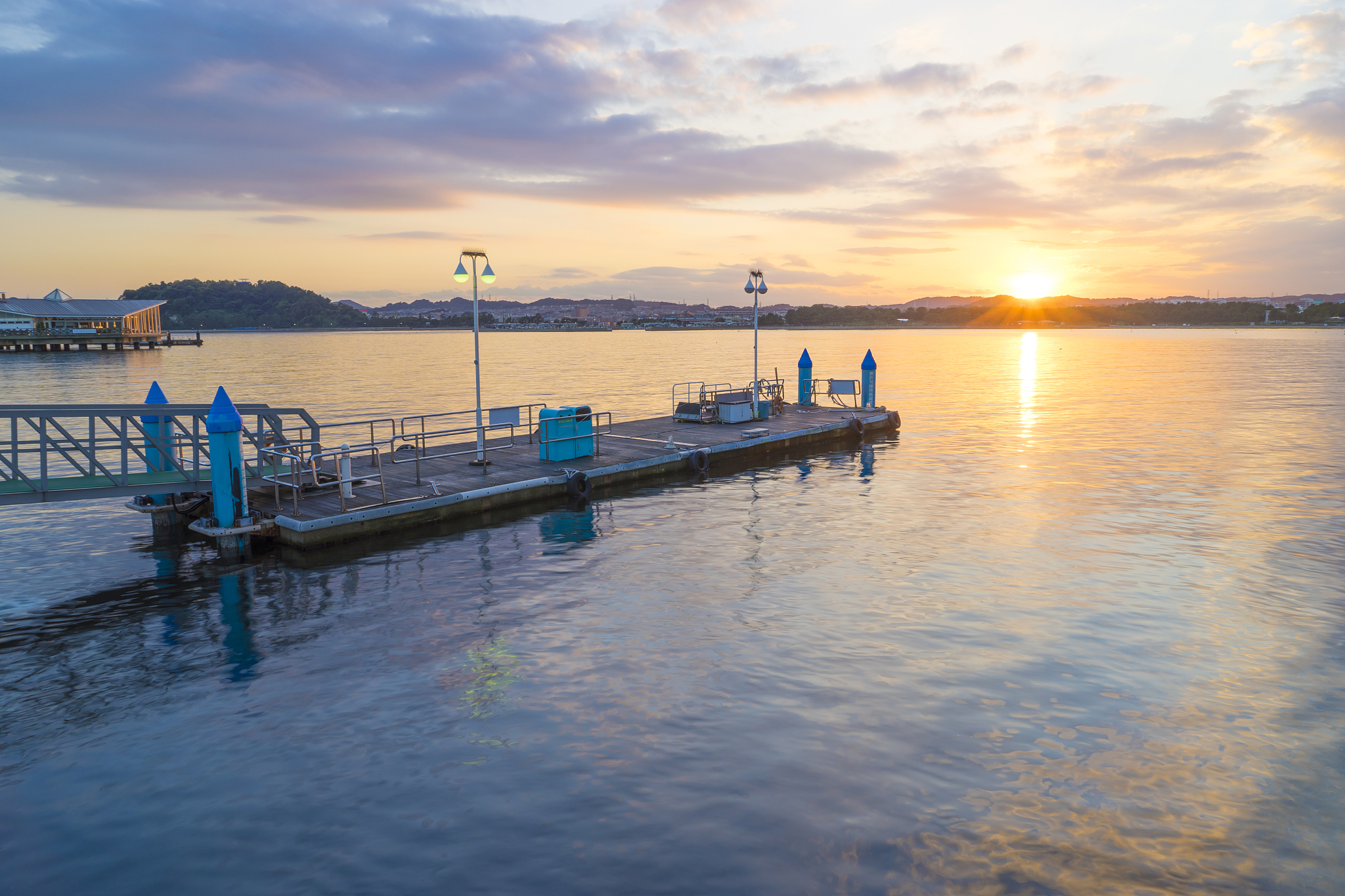 jetty at sunset in yokohama, japan