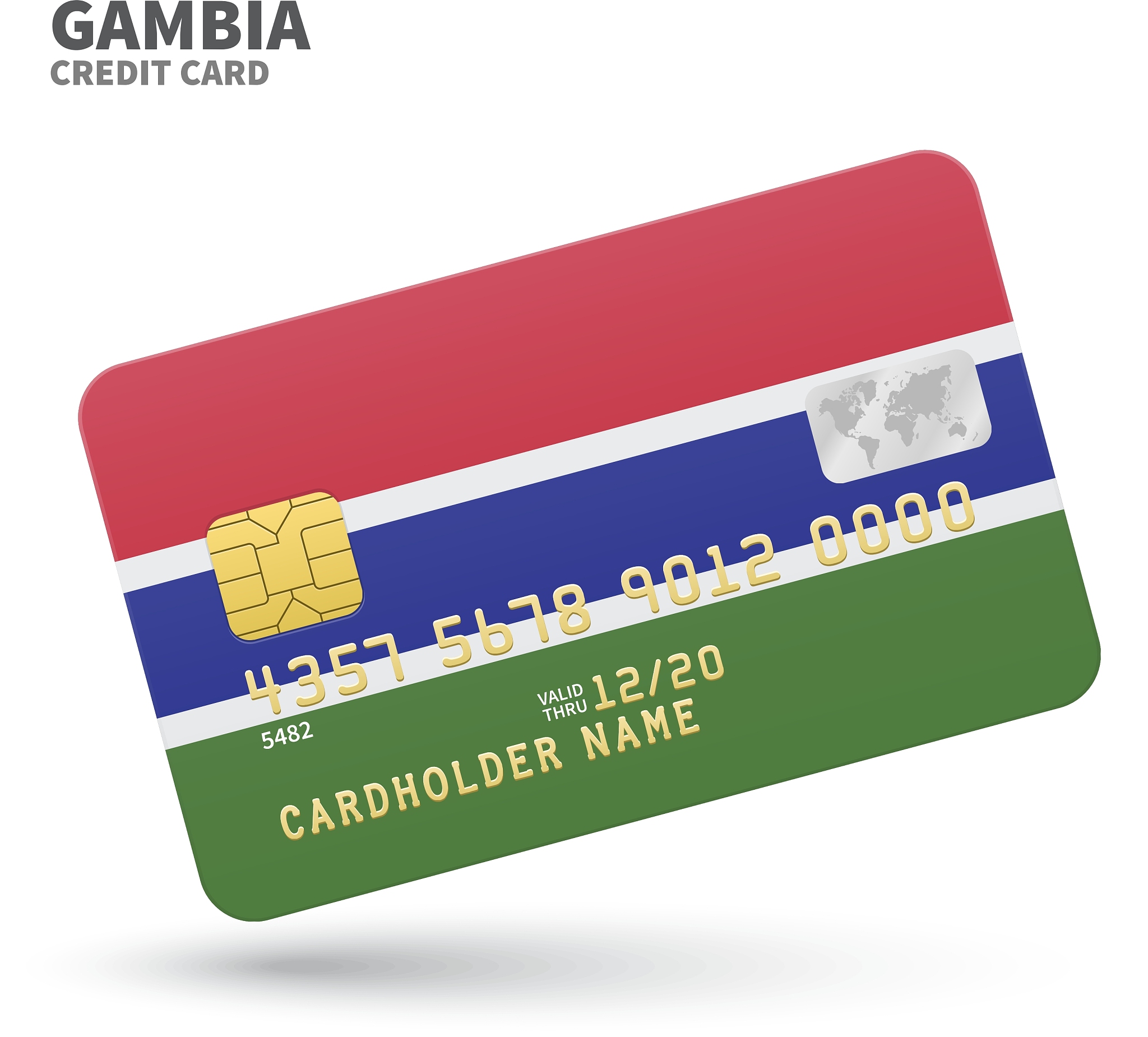 credit card with gambia flag background for bank