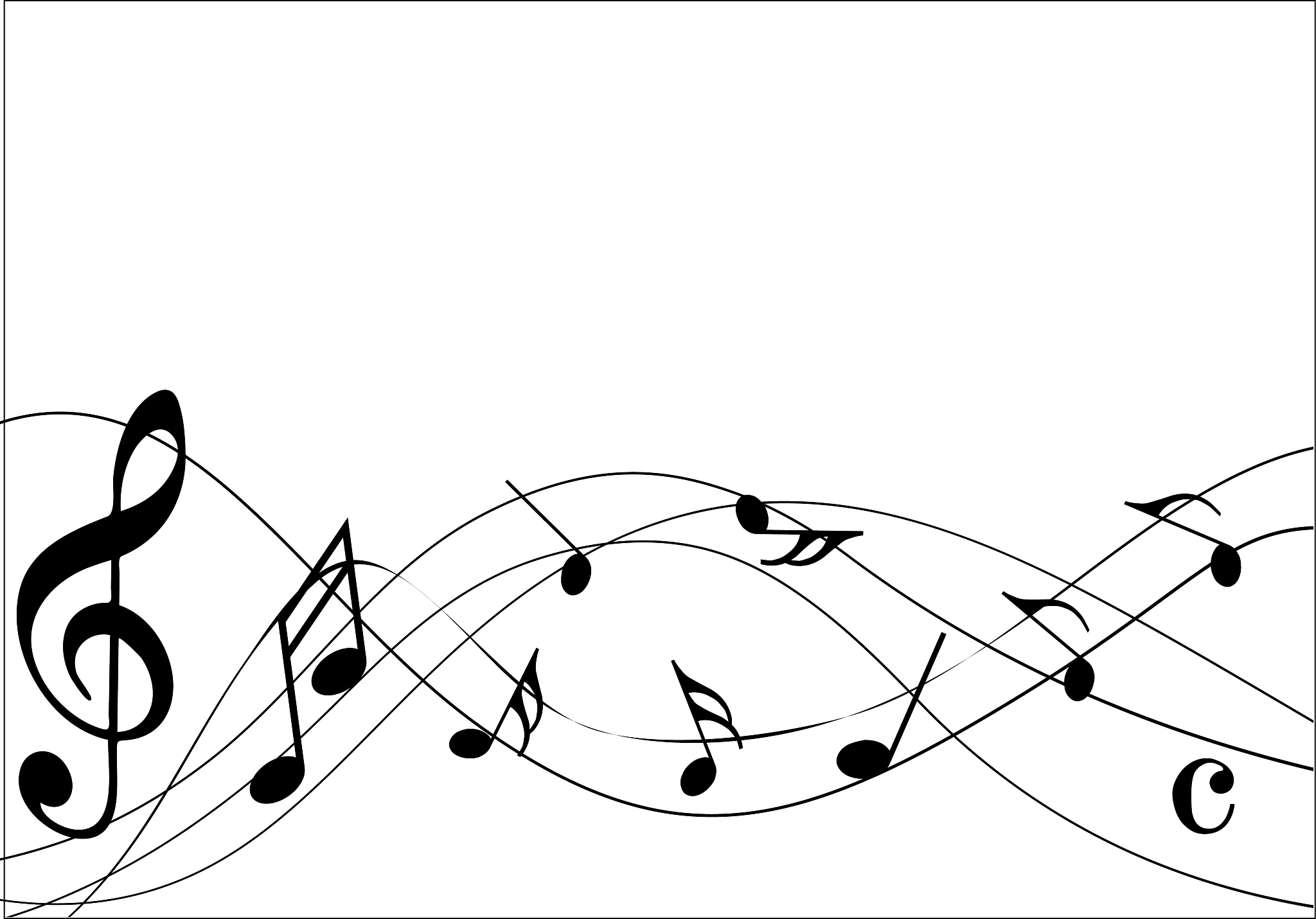 abstract music notes on line wave background. black g-clef and m