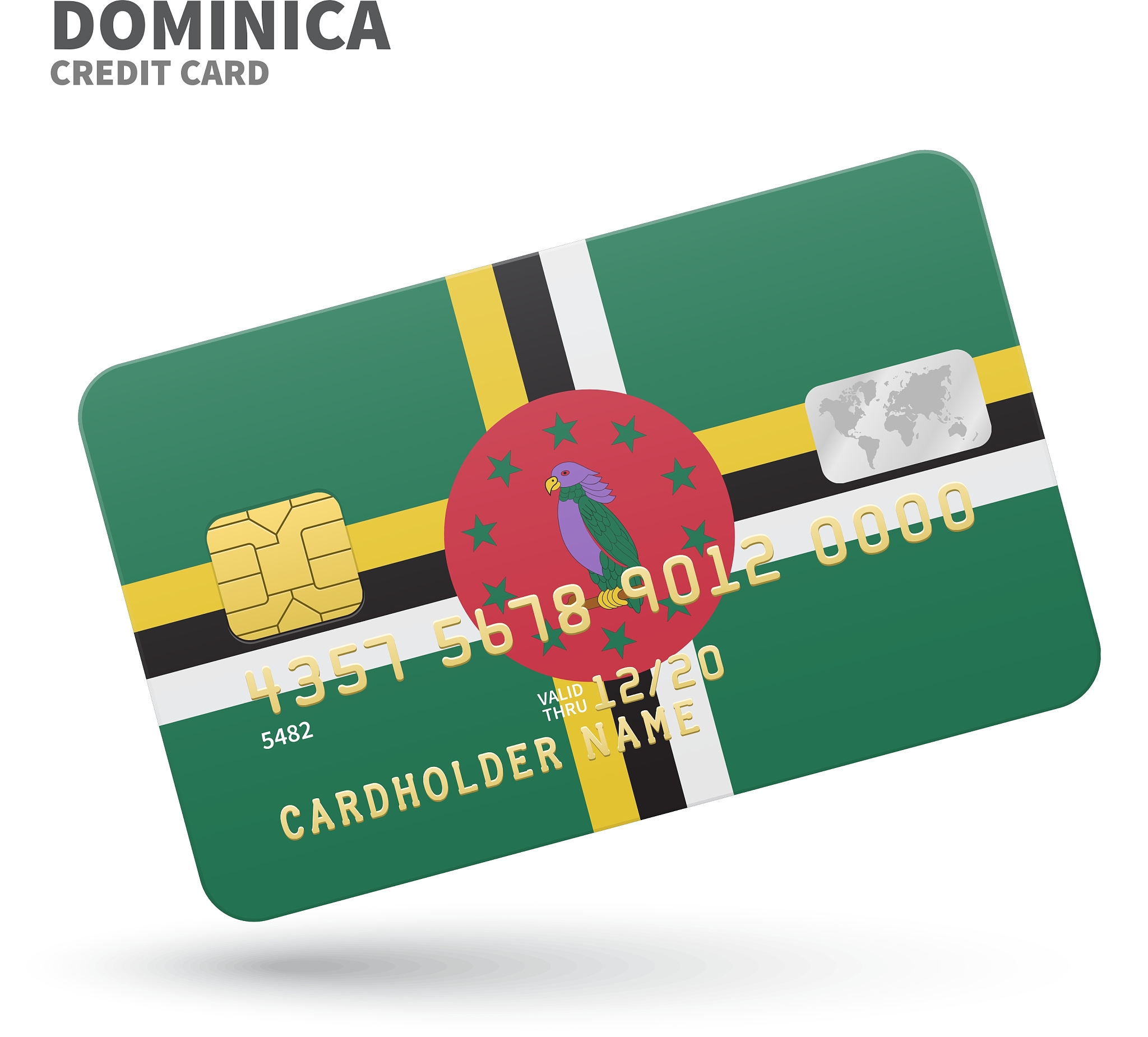 credit card with dominica flag background for bank