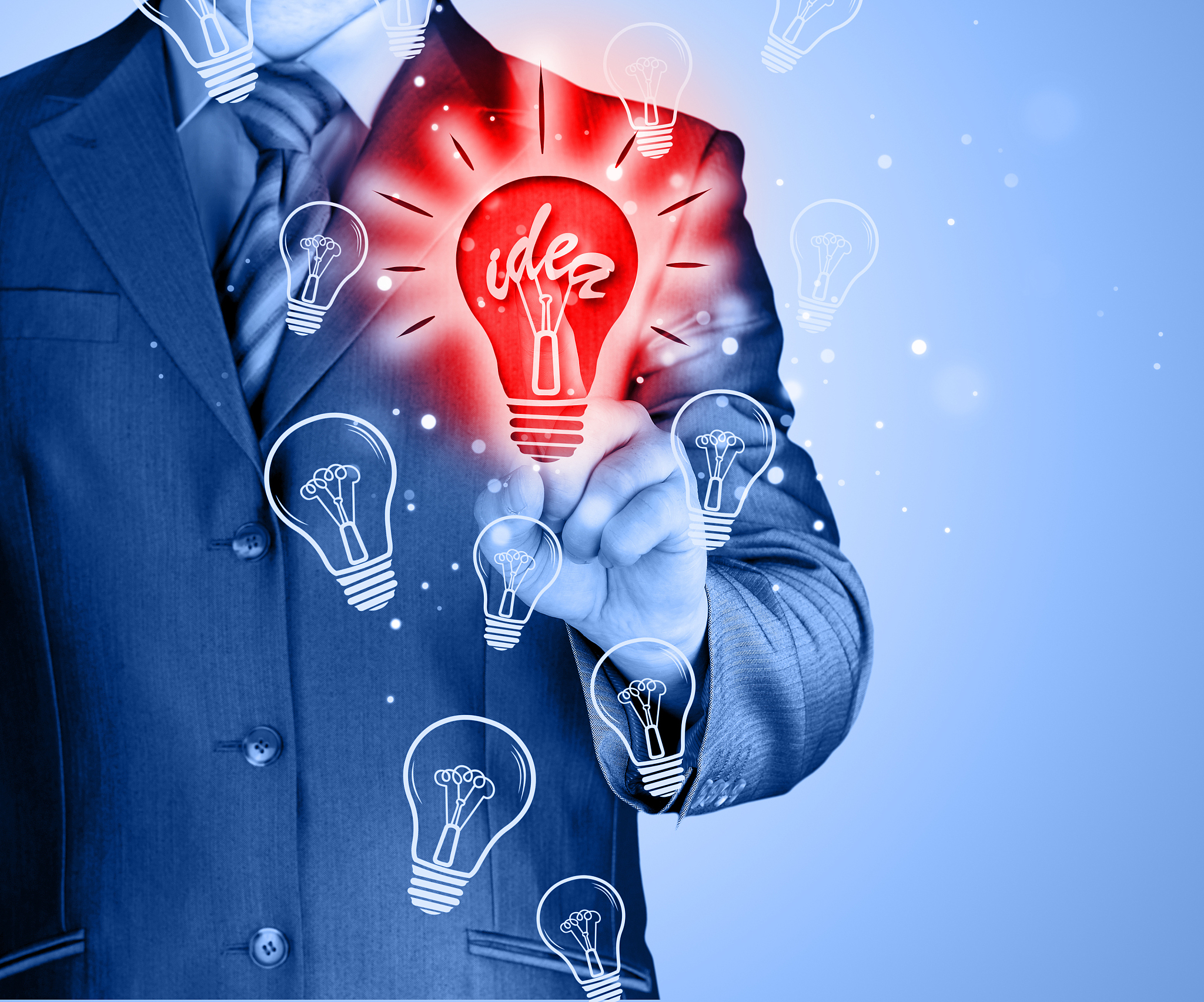 business man touching light of idea