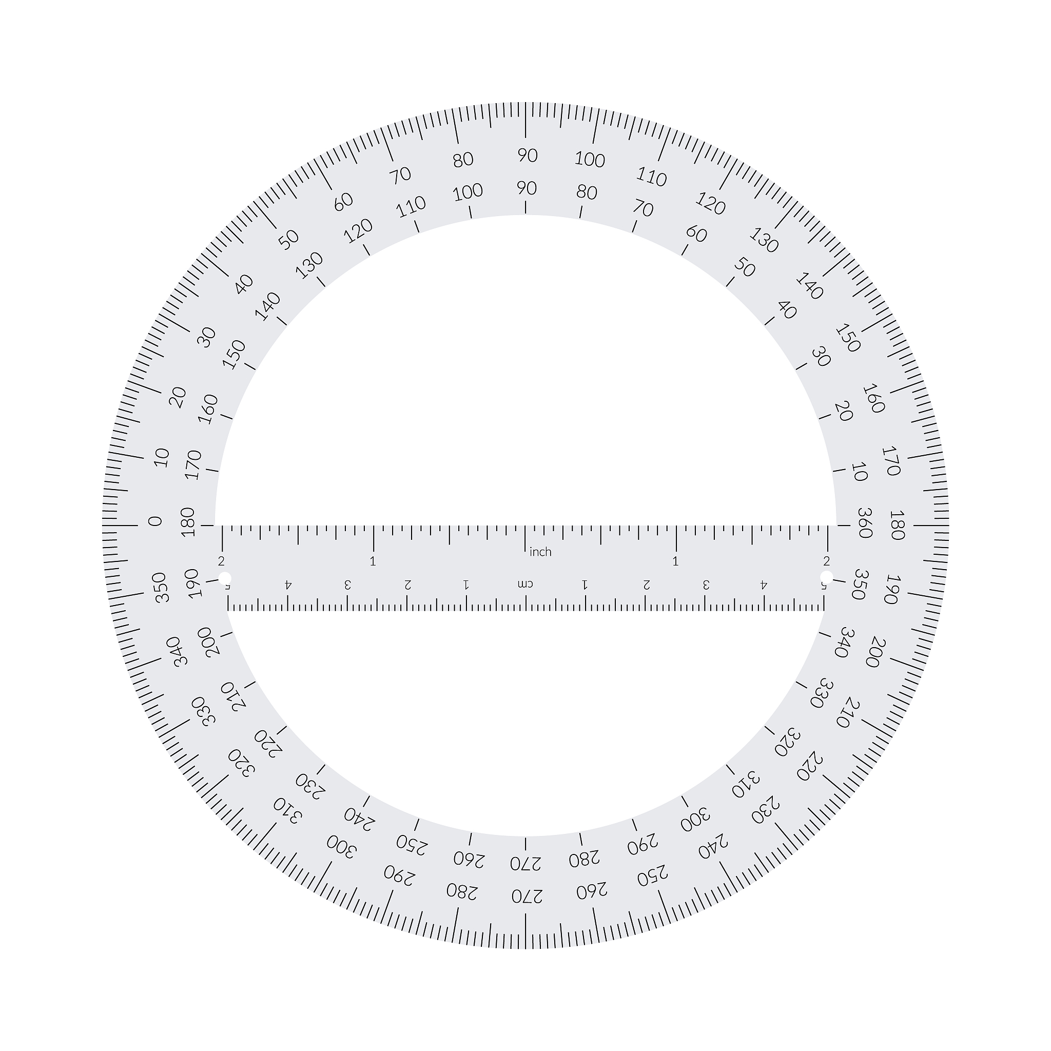 paper circular protractor with a ruler in metric and imperial un