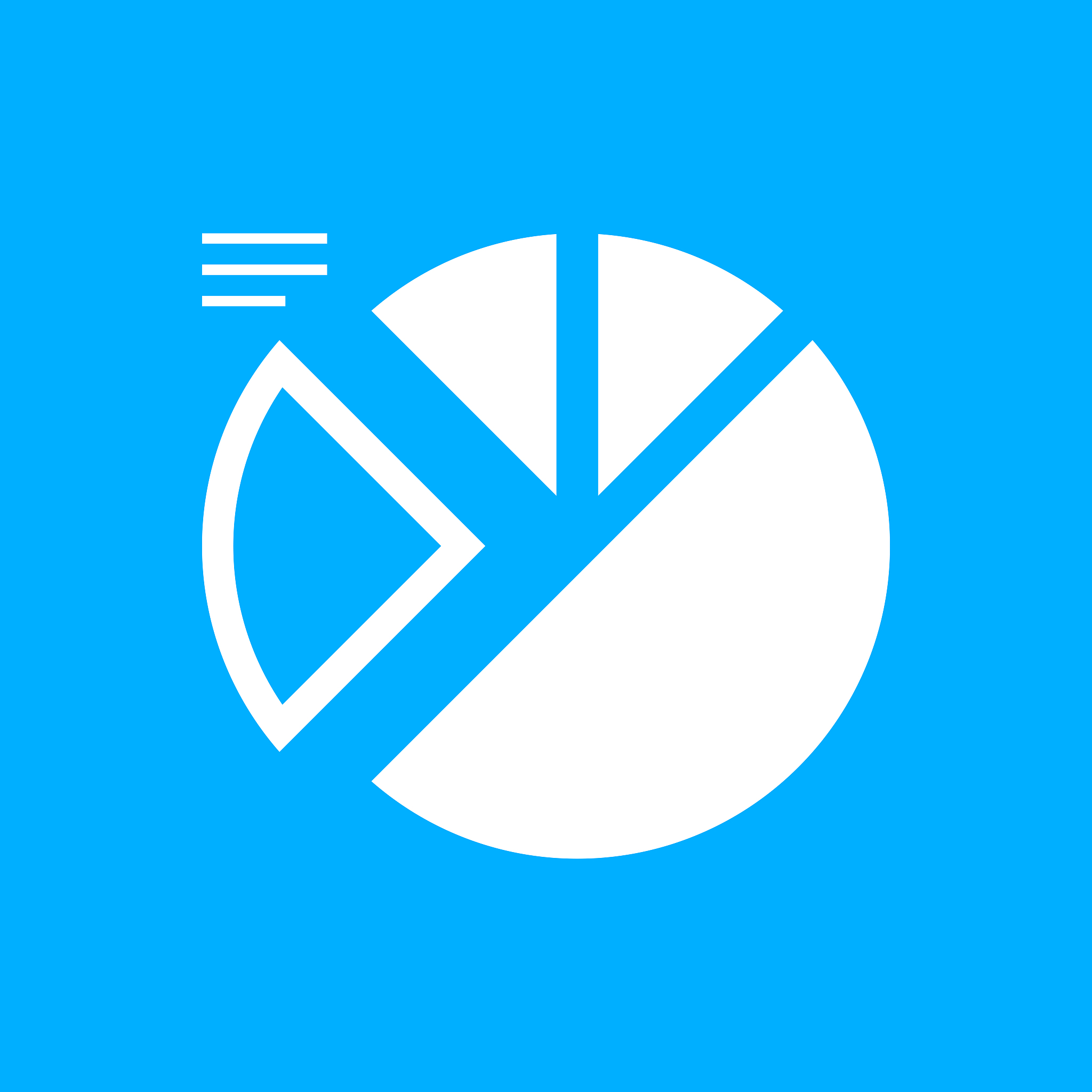 pie chart icon on a blue background. - smooth series