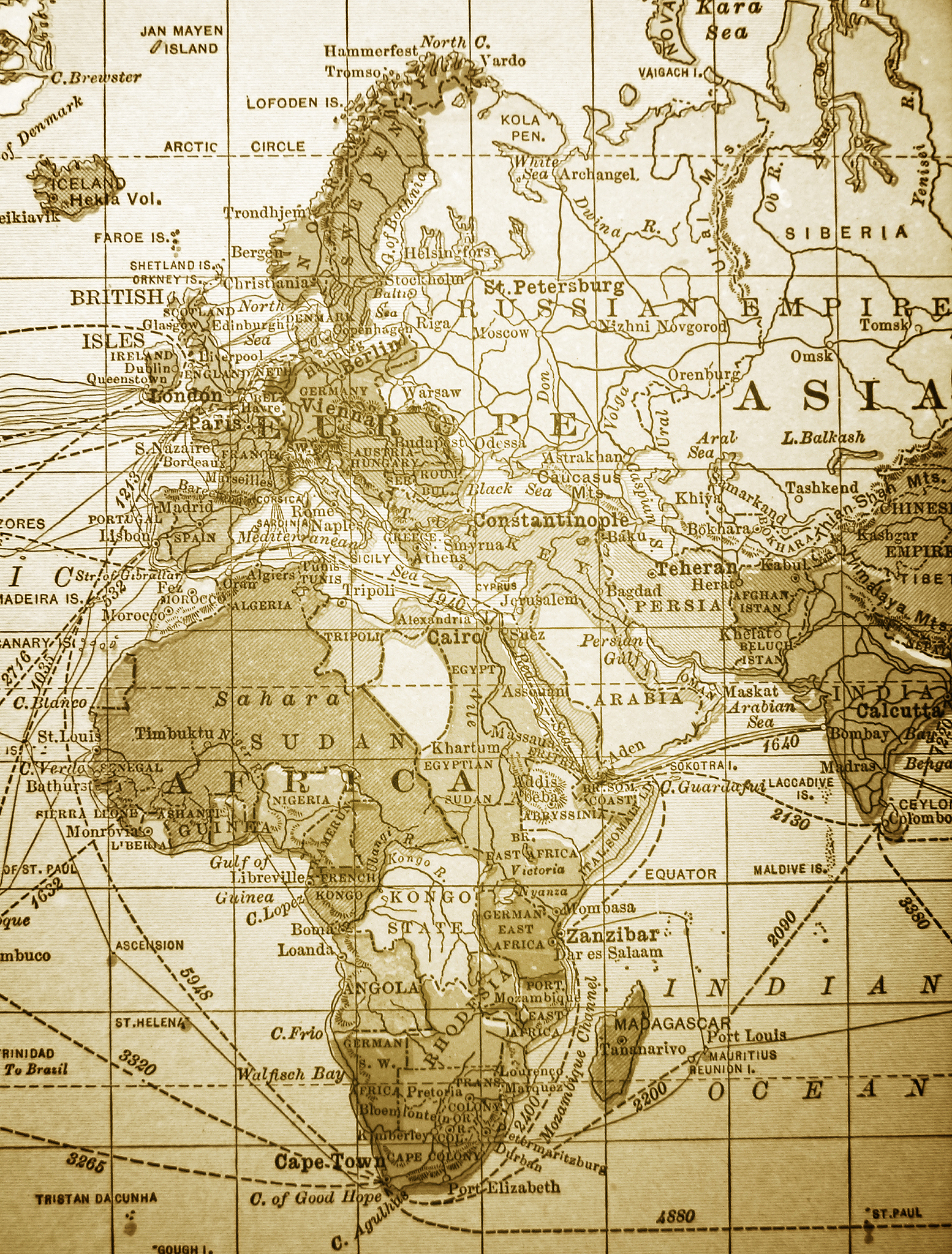 antique map of africa, europe and middle east
