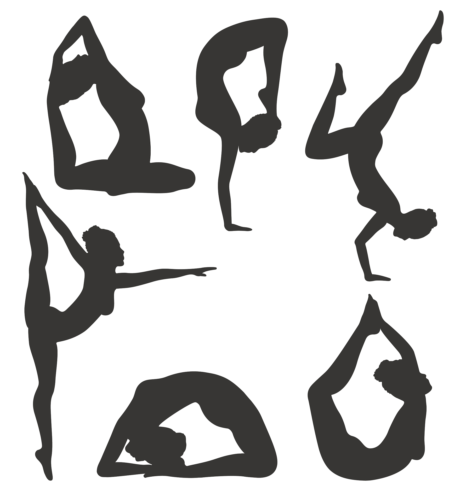 woman in yoga poses asanas set black isolated on white