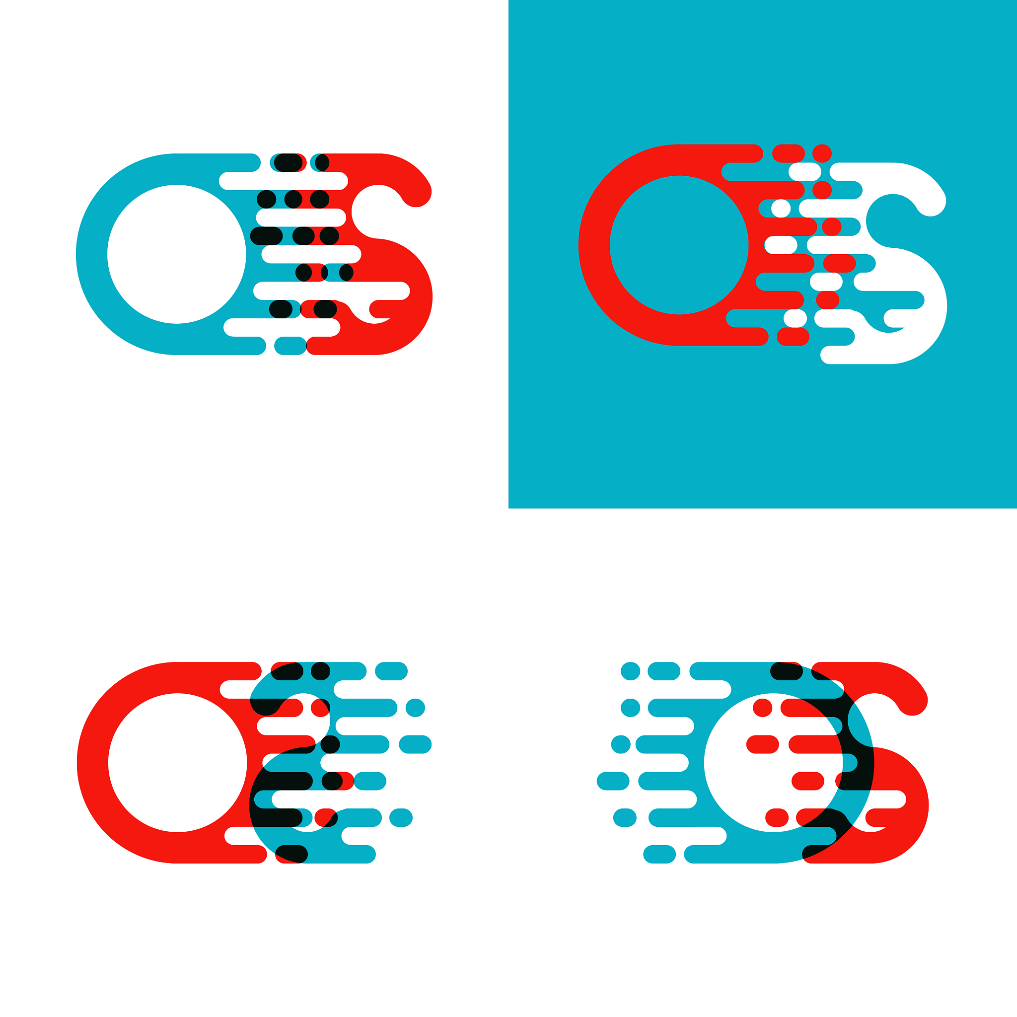 os letters logo with accent speed in red and blue
