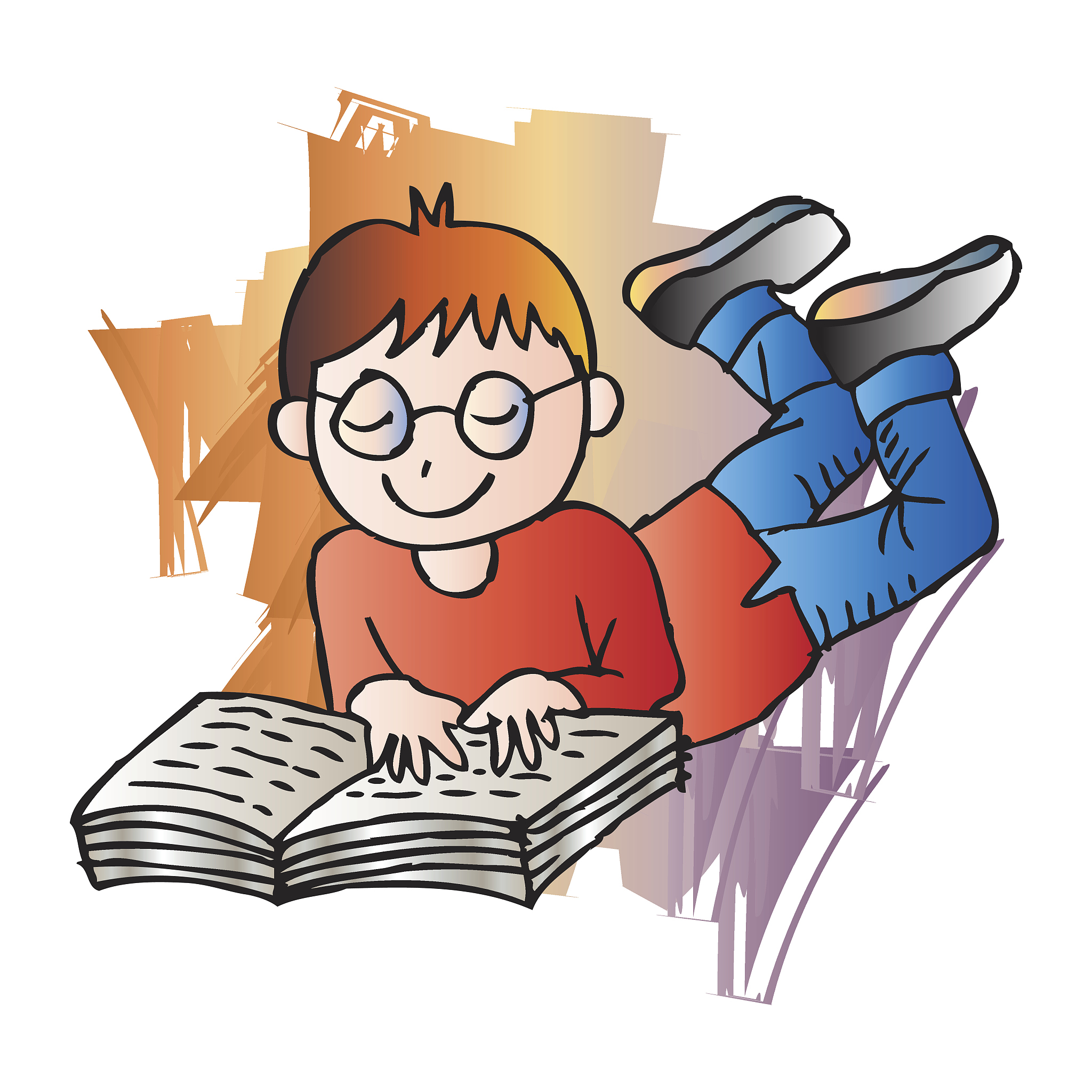 cute  boy reads a book. cartoon style.