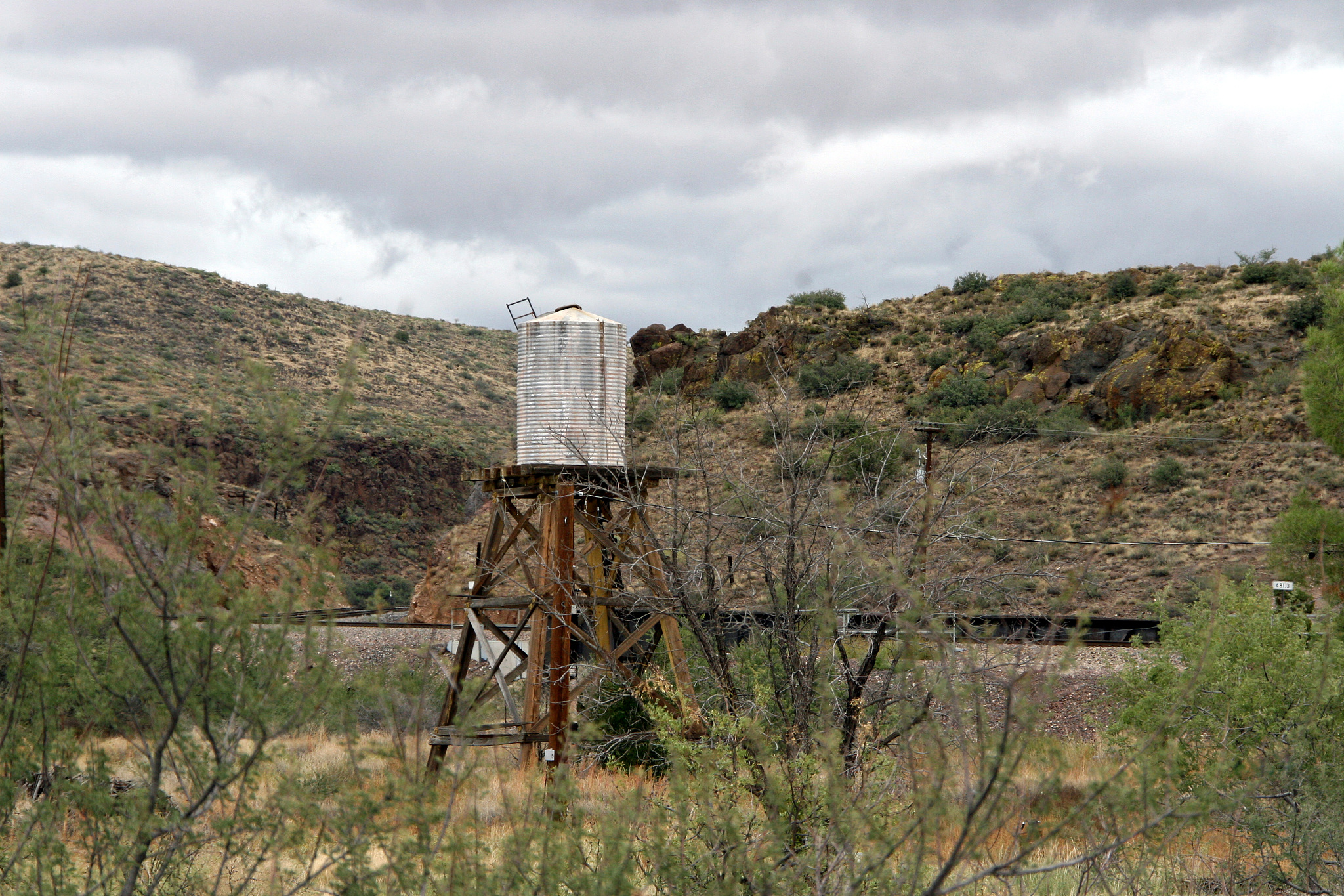 arizona desert metal water tower holding tank